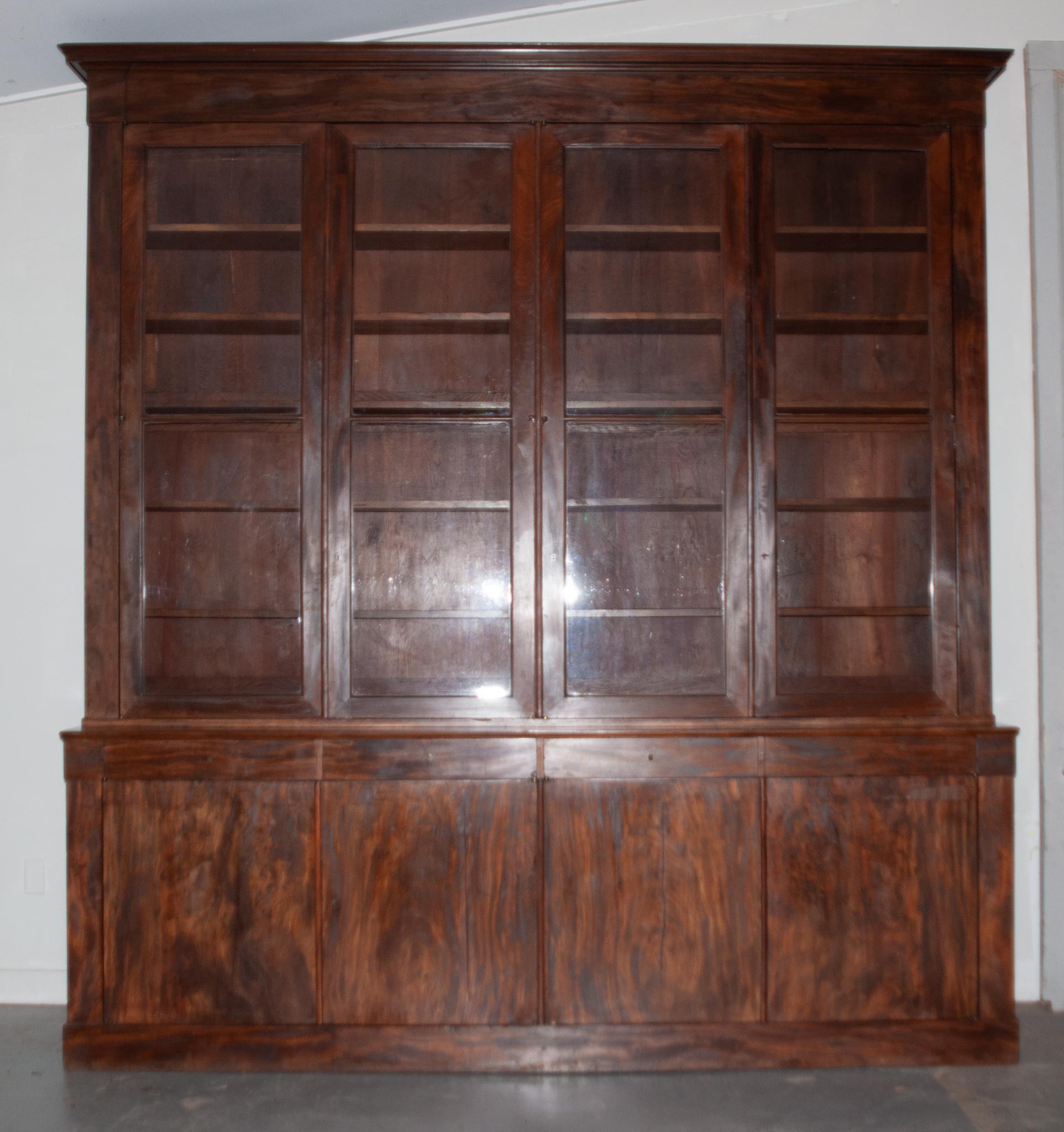Hand-Crafted French Massive Mahogany Bibliotheque