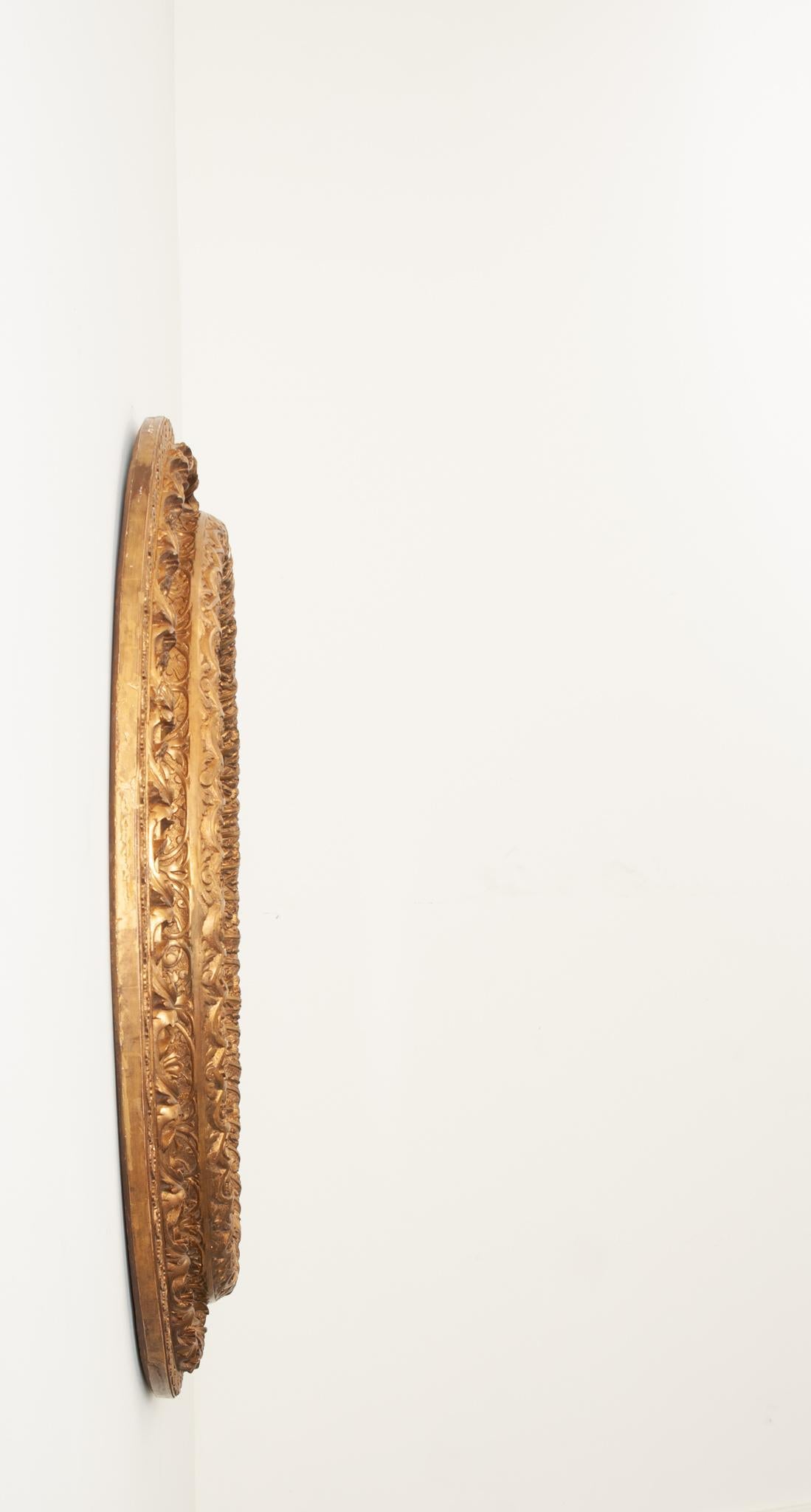 French Massive Napoleon III Giltwood Oval Mirror For Sale 5