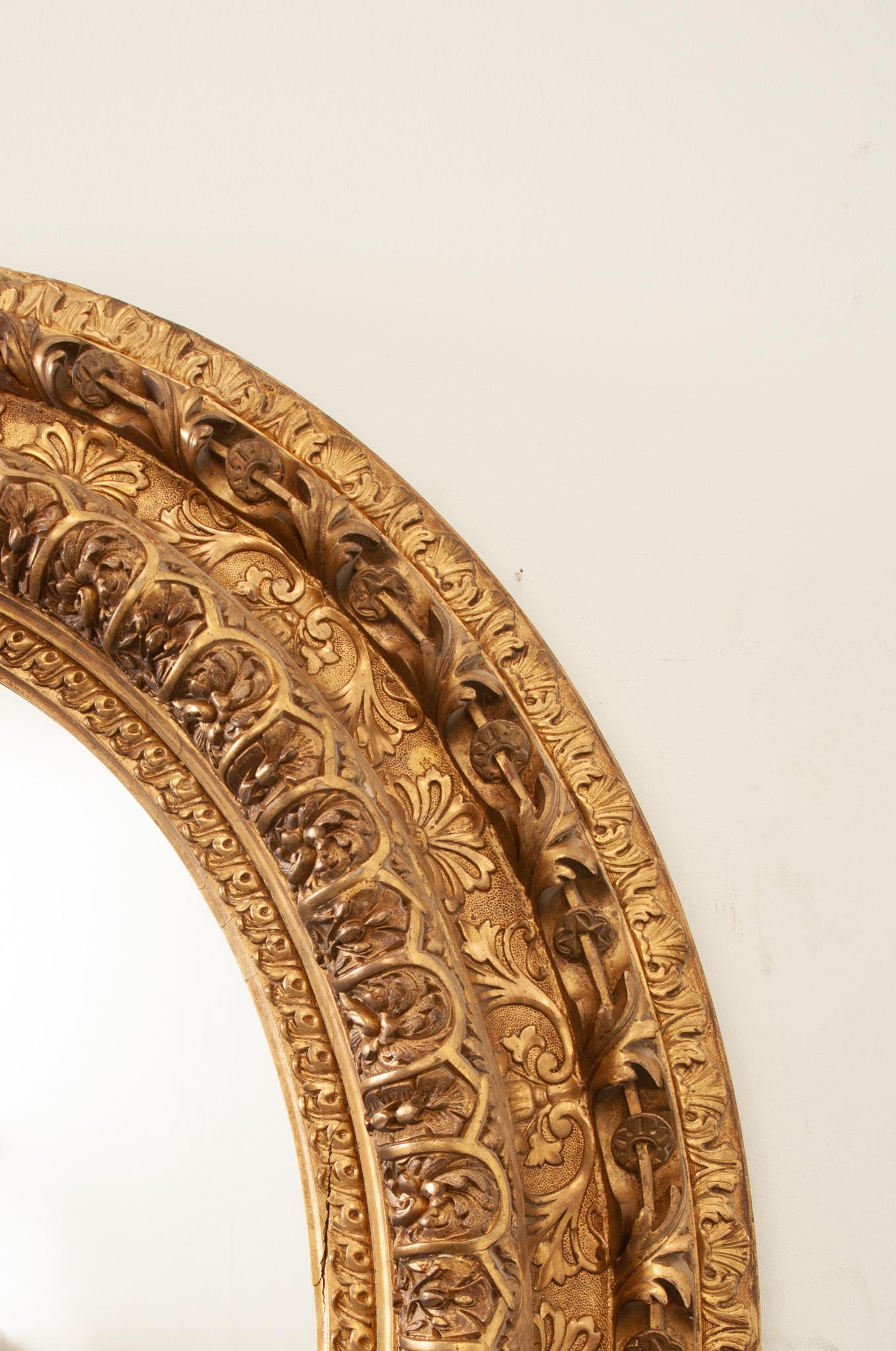 French Massive Napoleon III Giltwood Oval Mirror For Sale 3