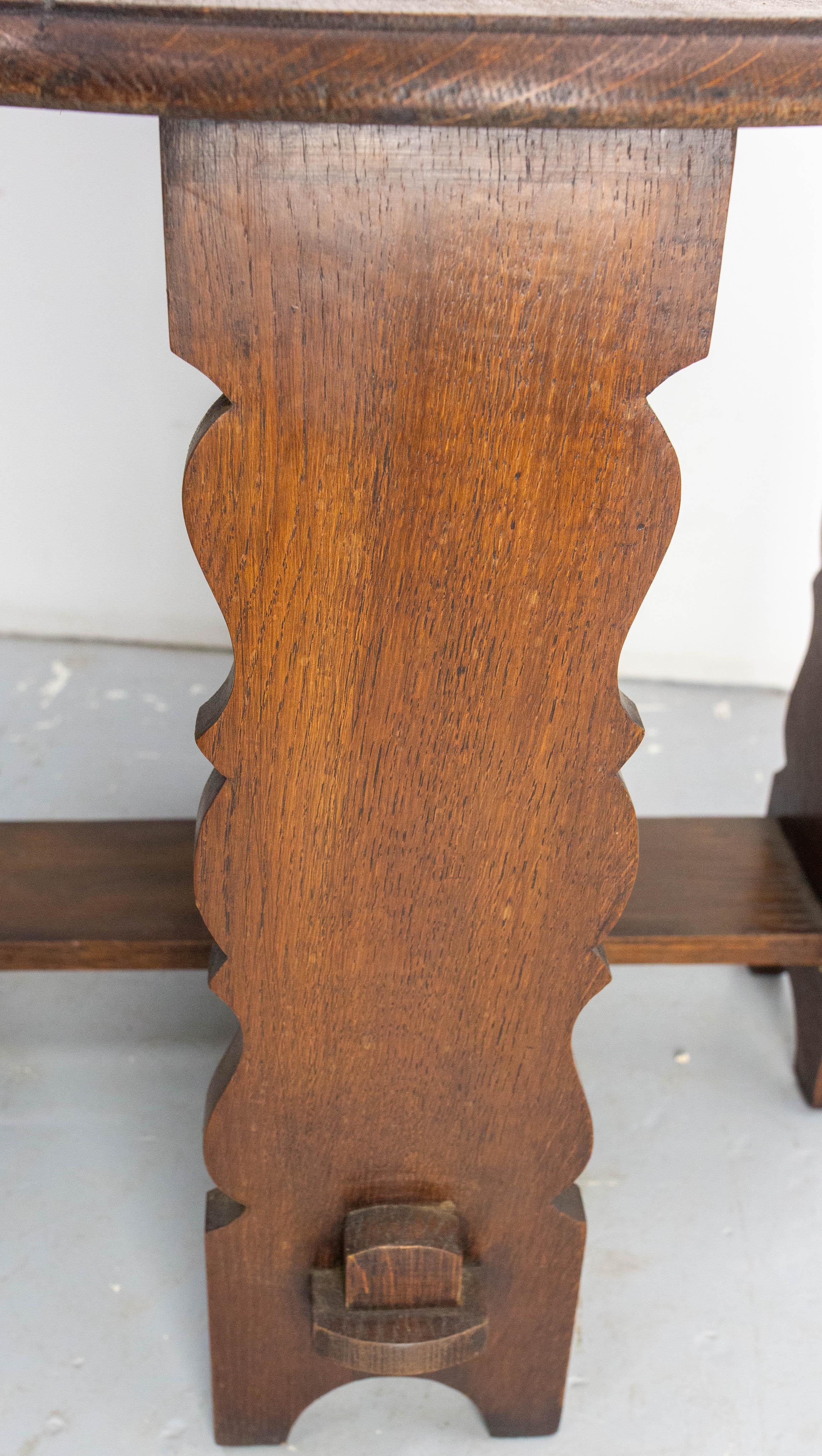 French Massive Oak Table Sellette Side Table or Coffee Table, circa 1940 For Sale 1