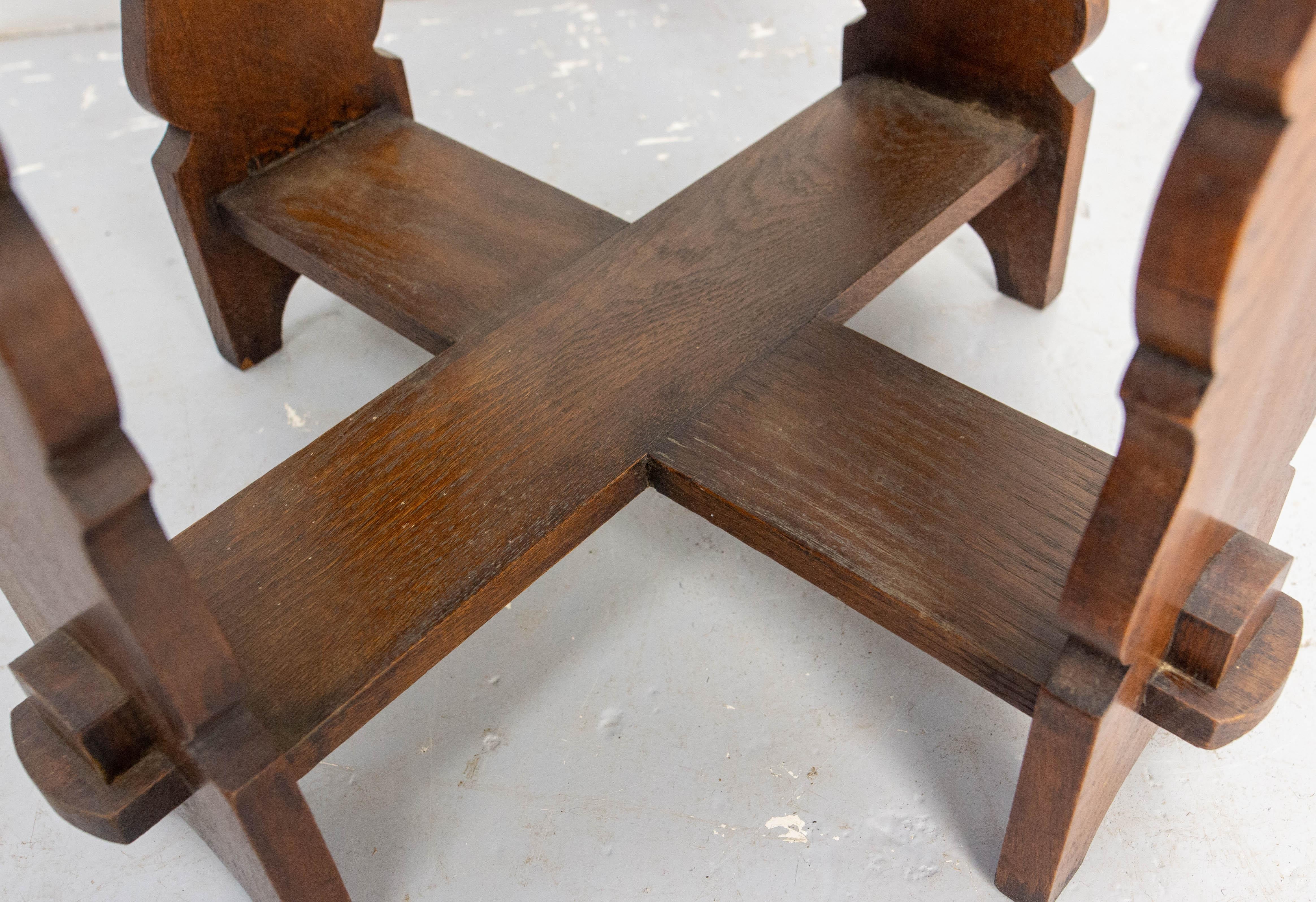 French Massive Oak Table Sellette Side Table or Coffee Table, circa 1940 For Sale 3