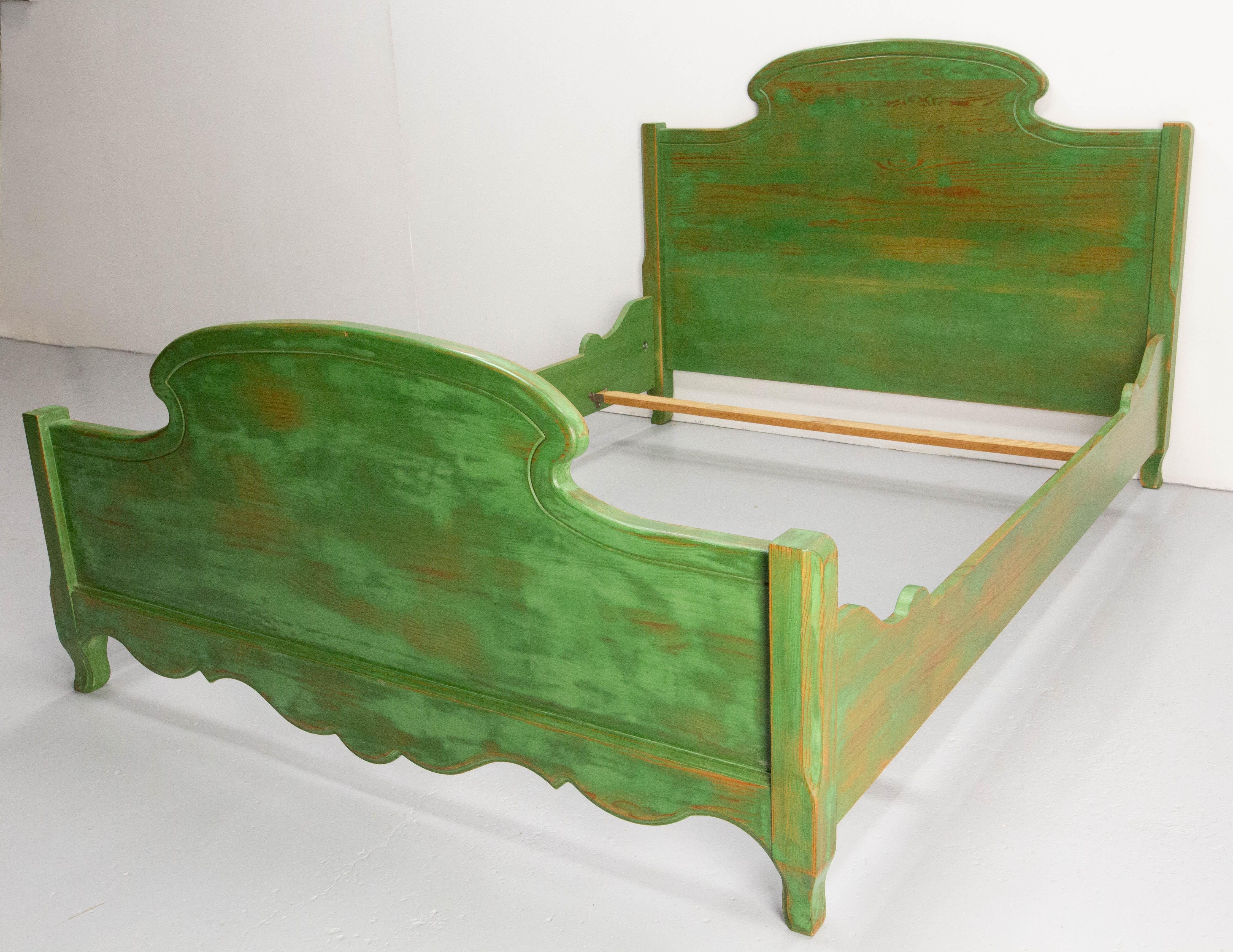 Contemporary French Massive Pine Bed Full Size or Double Bed, circa 2010