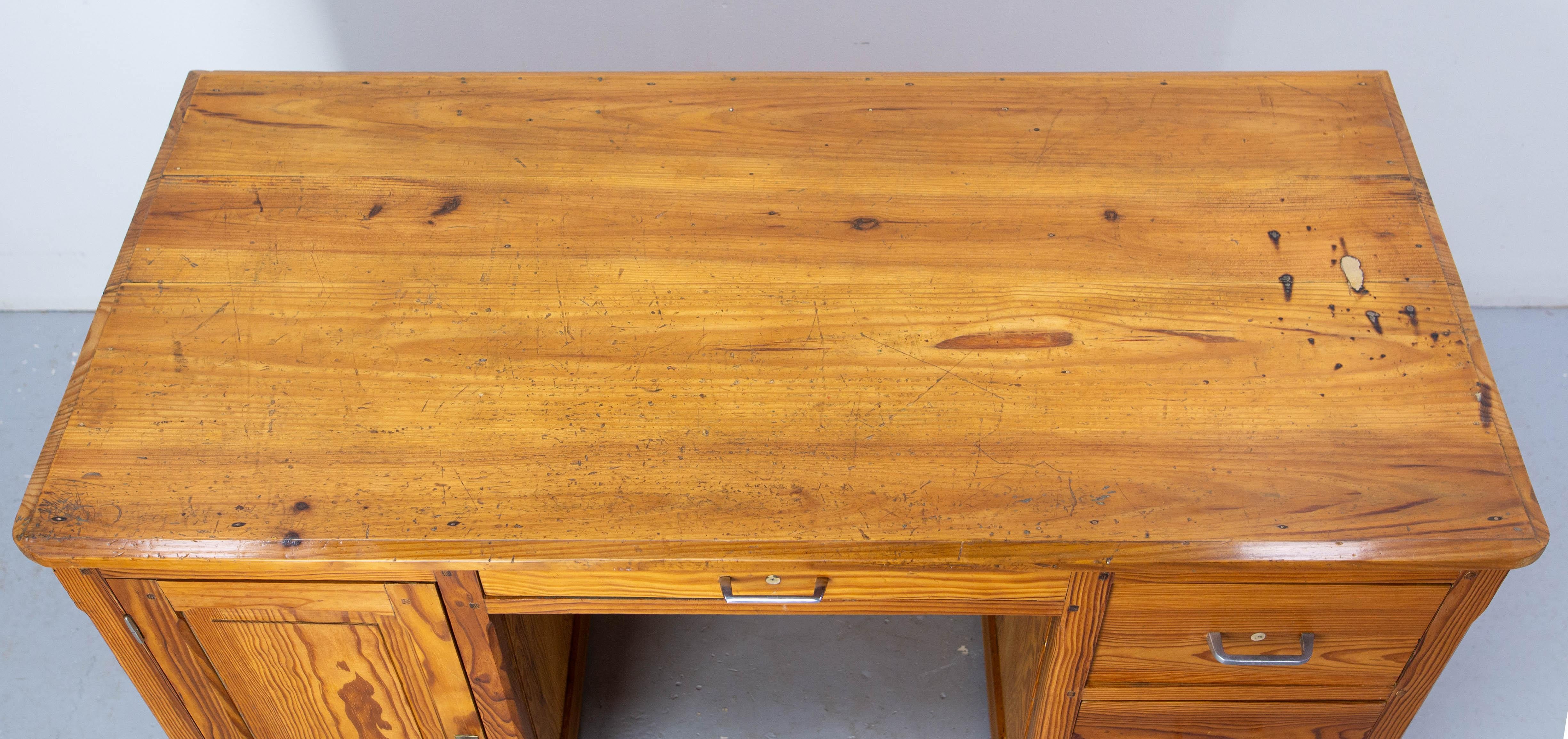 Chrome French Massive Pine Desk circa 1950 For Sale