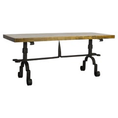 French Massive Walnut Top & Wrought Iron Coffee Table, circa 1960