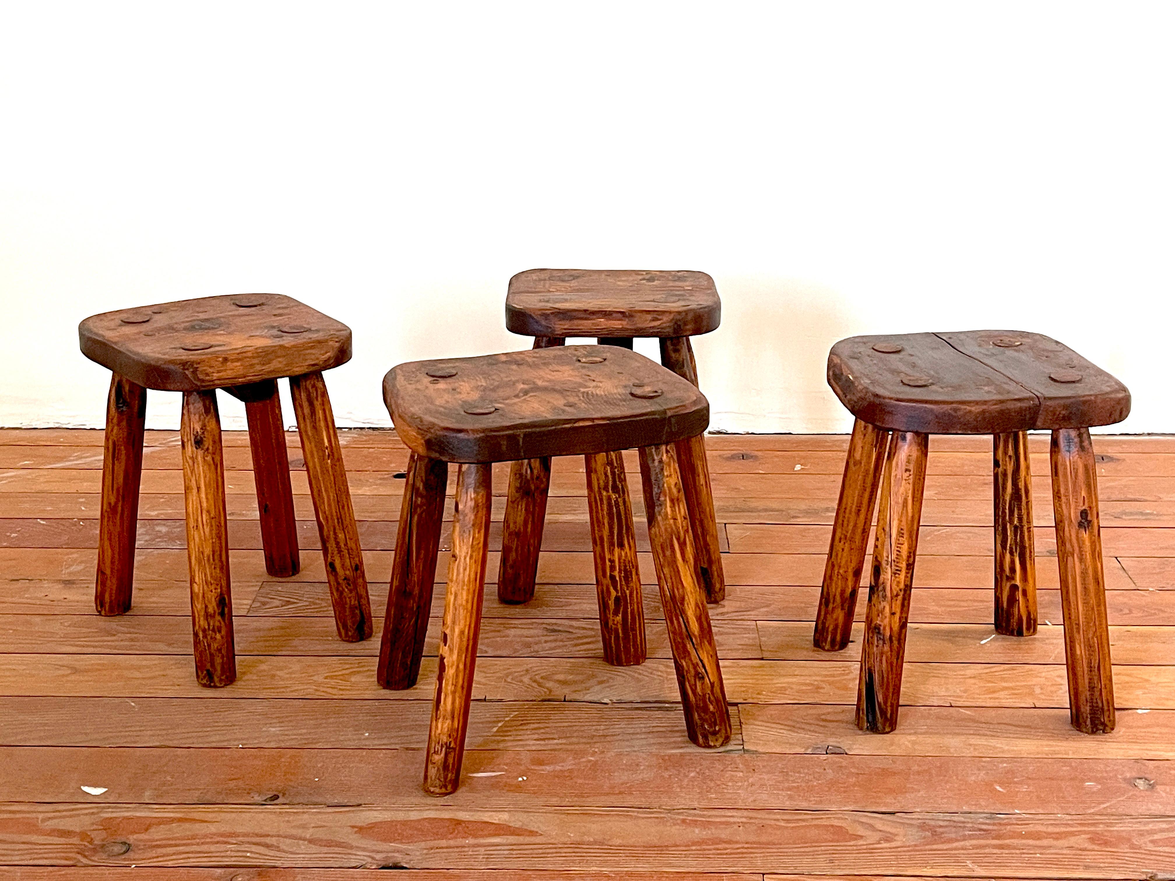 French, Massive Wood Stools In Good Condition For Sale In Beverly Hills, CA