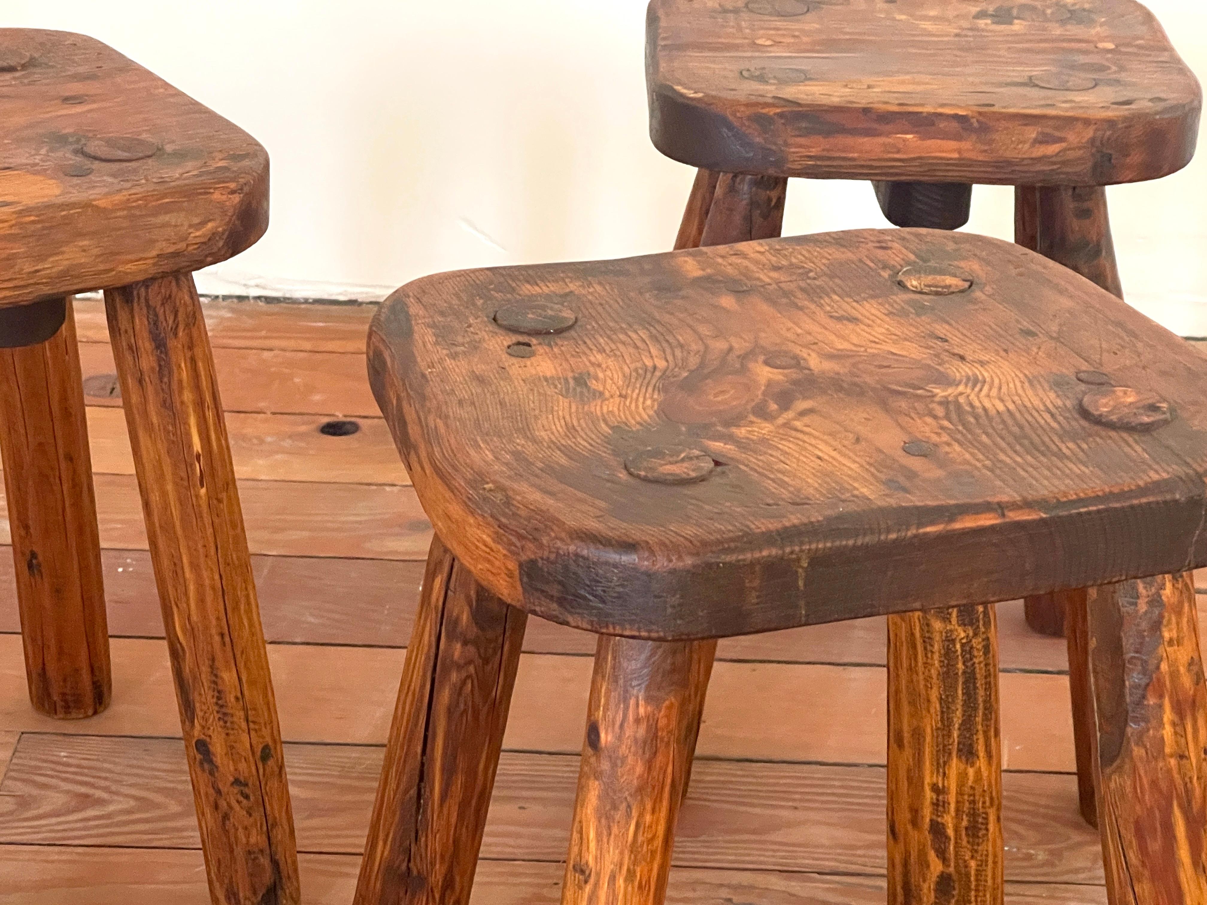 Mid-20th Century French, Massive Wood Stools For Sale