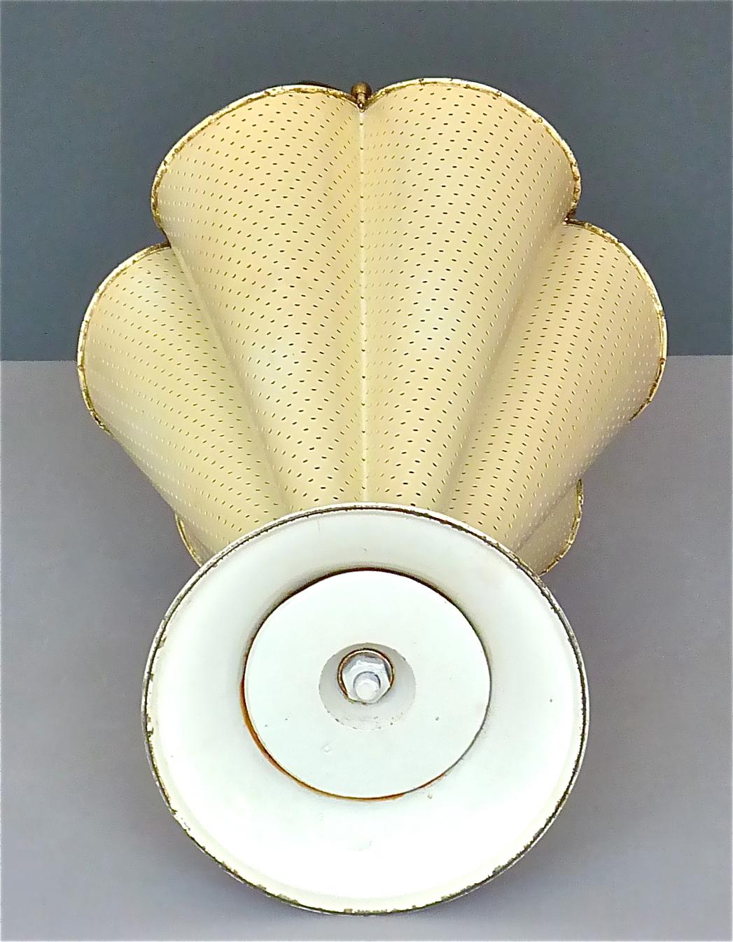 French Matégot Umbrella Stand Ivory White Perforated Metal Iron Brass Biny 1950s For Sale 7