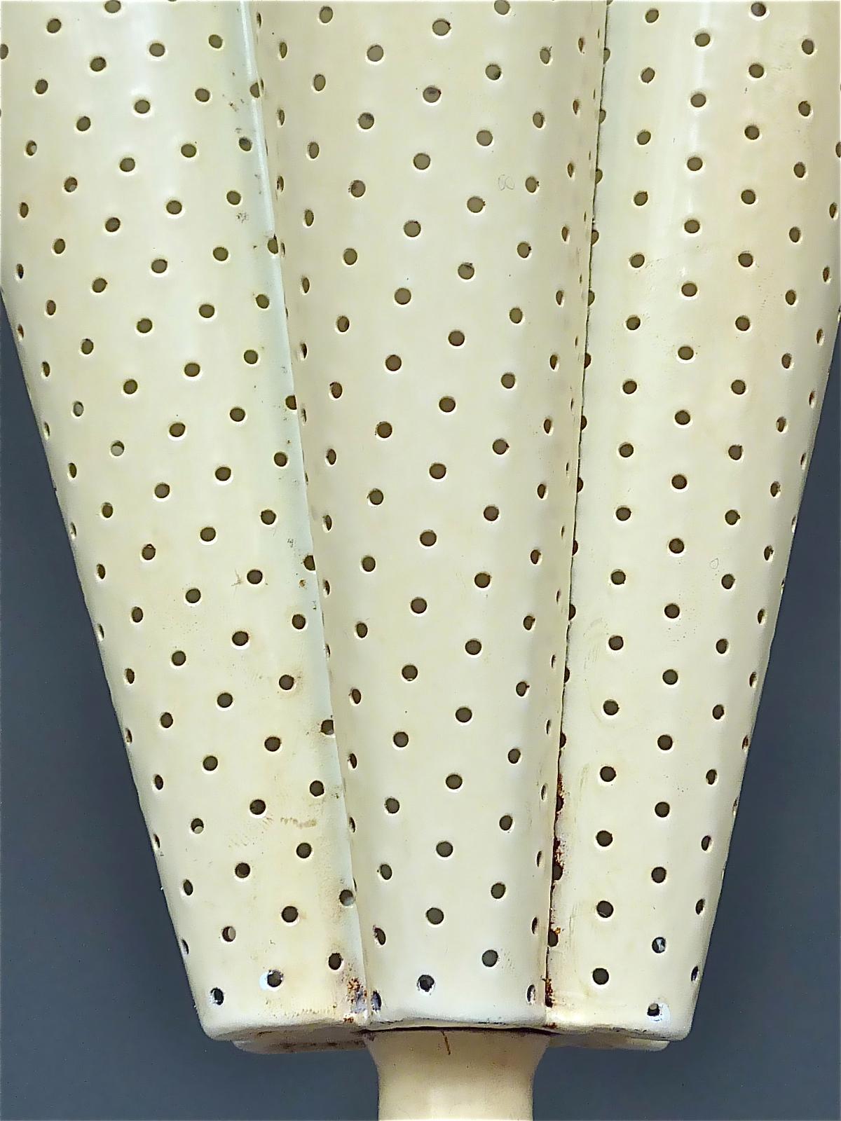 French Matégot Umbrella Stand Ivory White Perforated Metal Iron Brass Biny 1950s For Sale 1