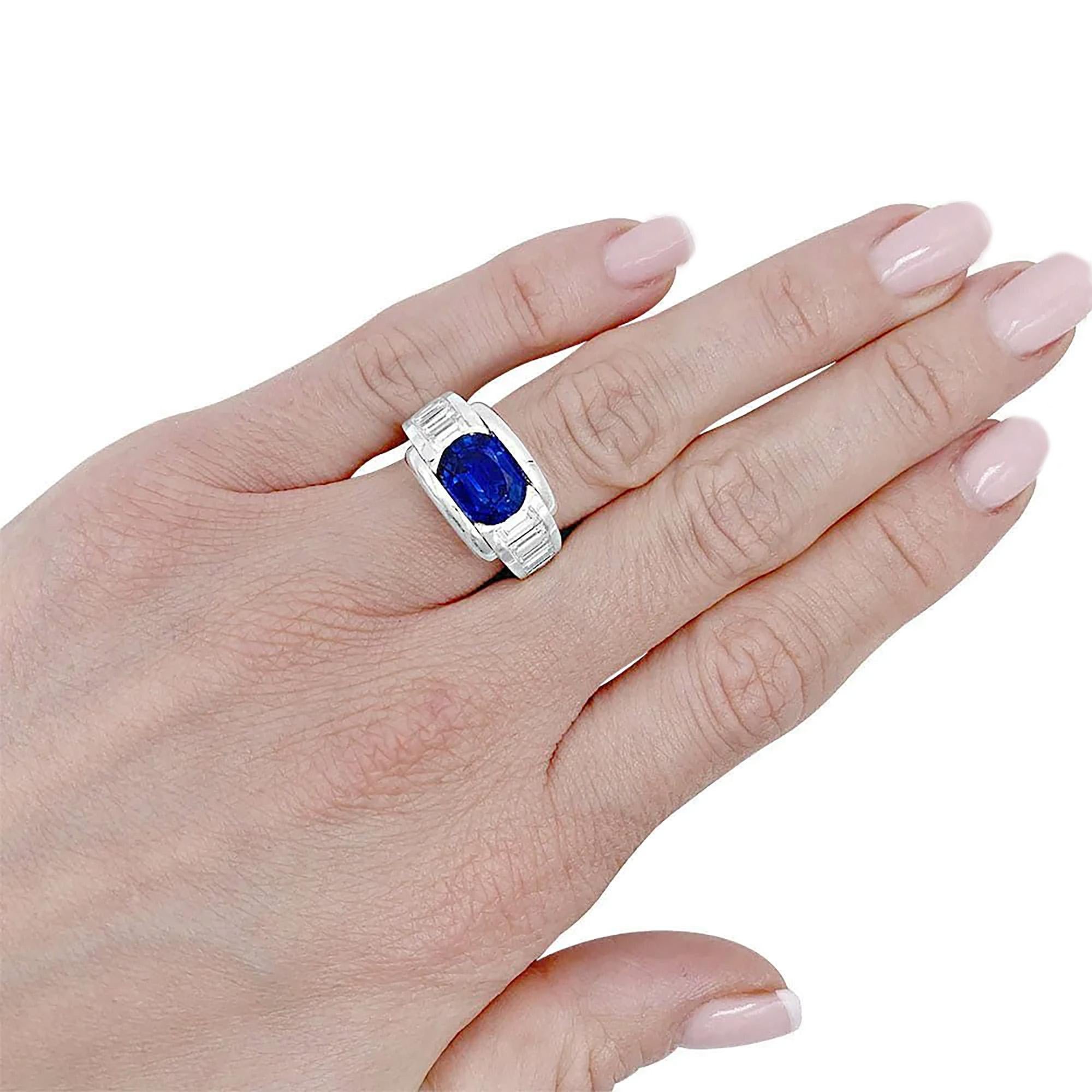 French MAUBOUSSIN  'ALESSANDRA' GIA 5.60ctw Blue Sapphire and Diamond 18k Ring For Sale 7