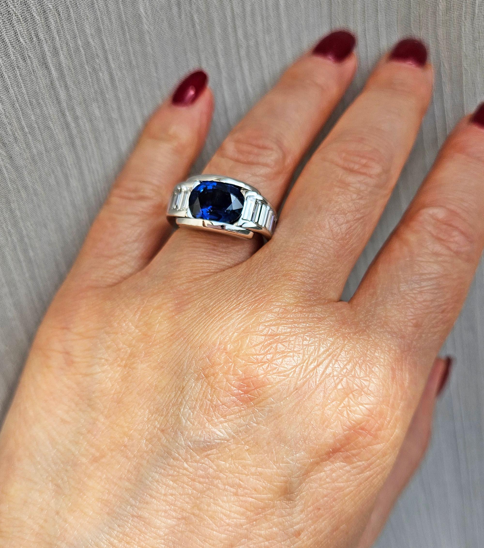 Französisch MAUBOUSSIN  18 Karat Ring 'ALESSANDRA' GIA 5,60 Karat blauer Saphir und Diamant im Angebot 6