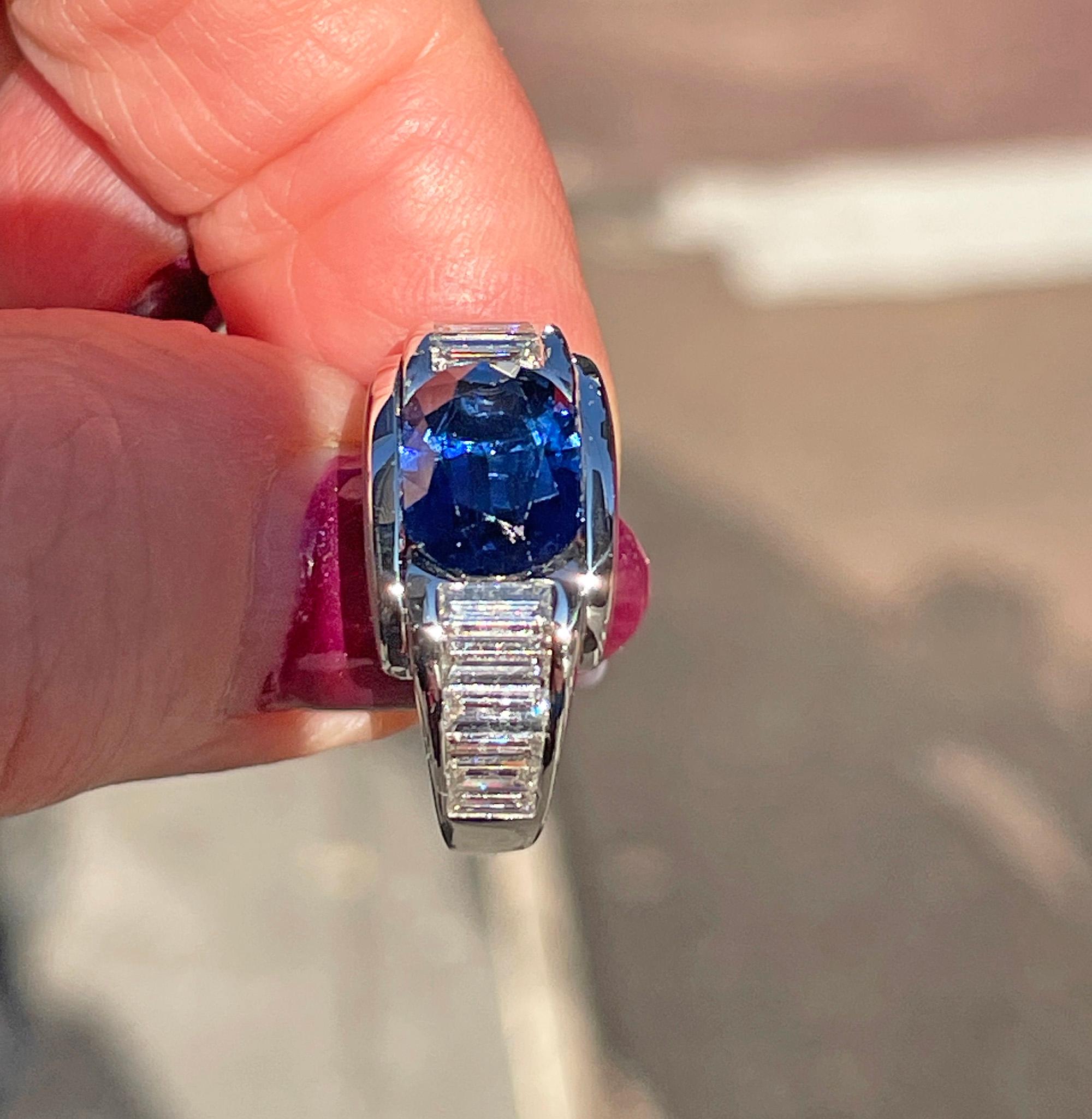 French MAUBOUSSIN  'ALESSANDRA' GIA 5.60ctw Blue Sapphire and Diamond 18k Ring For Sale 10