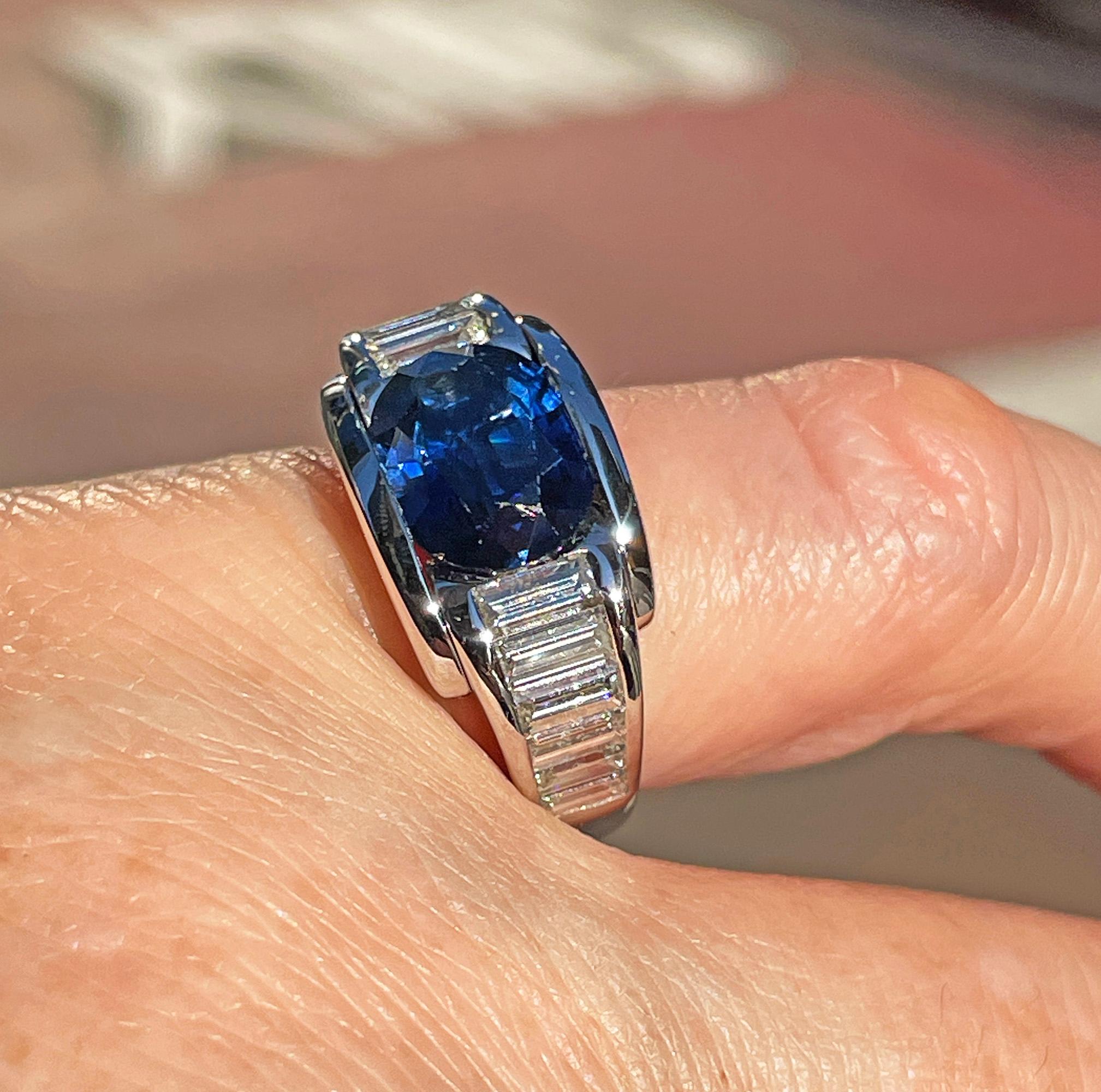 French MAUBOUSSIN  'ALESSANDRA' GIA 5.60ctw Blue Sapphire and Diamond 18k Ring For Sale 11