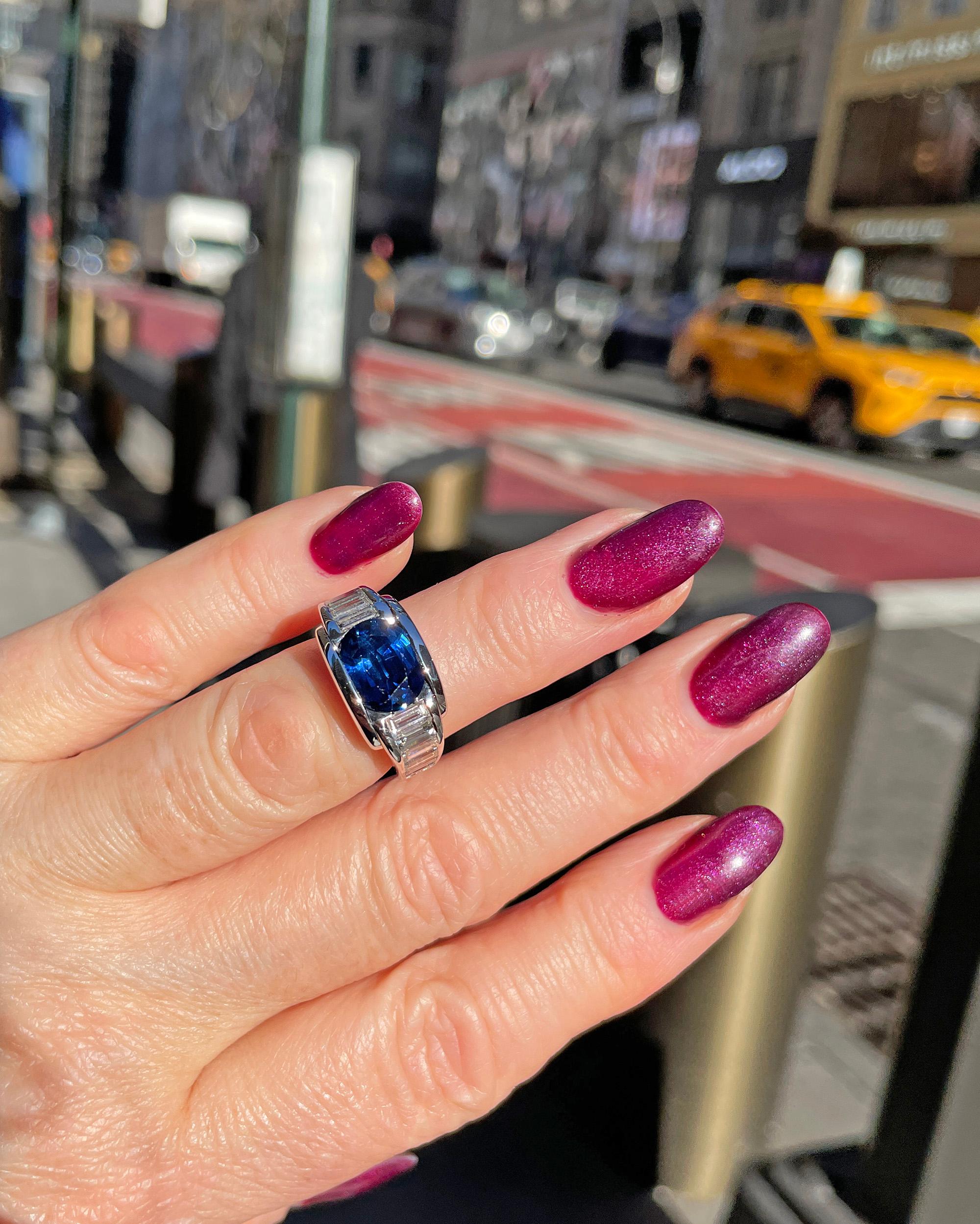 French MAUBOUSSIN  'ALESSANDRA' GIA 5.60ctw Blue Sapphire and Diamond 18k Ring For Sale 13