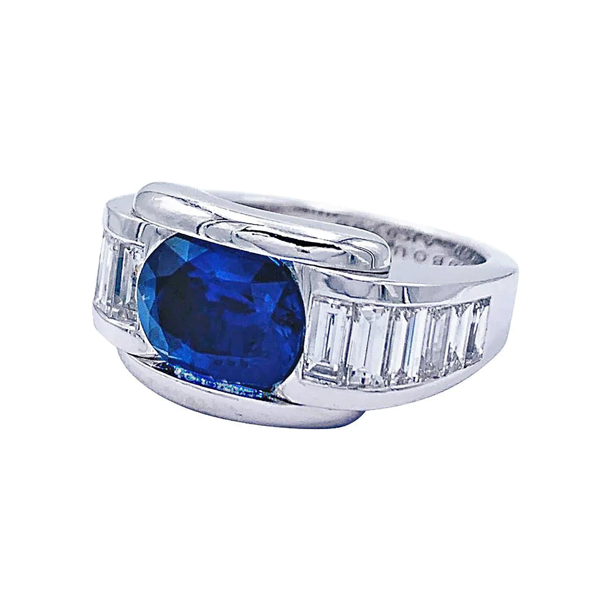 FRENCH SAPPHIRE AND DIAMOND 'ALESSANDRA' DRESS ENGAGEMENT 18K RING, BY MAUBOUSSIN 

A stunning Art Deco design and an exquisite style by famous Maison Mauboussin** -  'ALESSANDRA' ring adorned with Oval-Shaped Sapphire, weighing approx. 3.60cts with