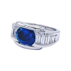 French MAUBOUSSIN  'ALESSANDRA' GIA 5.60ctw Blue Sapphire and Diamond 18k Ring