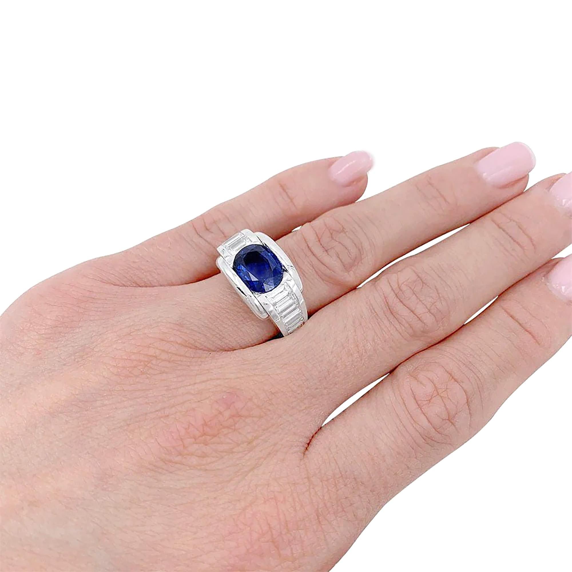 French MAUBOUSSIN  'ALESSANDRA' GIA 5.60ctw Blue Sapphire and Diamond 18k Ring For Sale 1