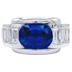 French MAUBOUSSIN  'ALESSANDRA' GIA 5.60ctw Blue Sapphire and Diamond 18k Ring