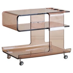 French Mauve Plexiglass Bar Cart by Michel Dumas for Roche Bobois, 1970s