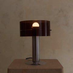 French Mauve Plexiglass + Chrome Table Lamp by Philippe Rogier for Oxar, 1972