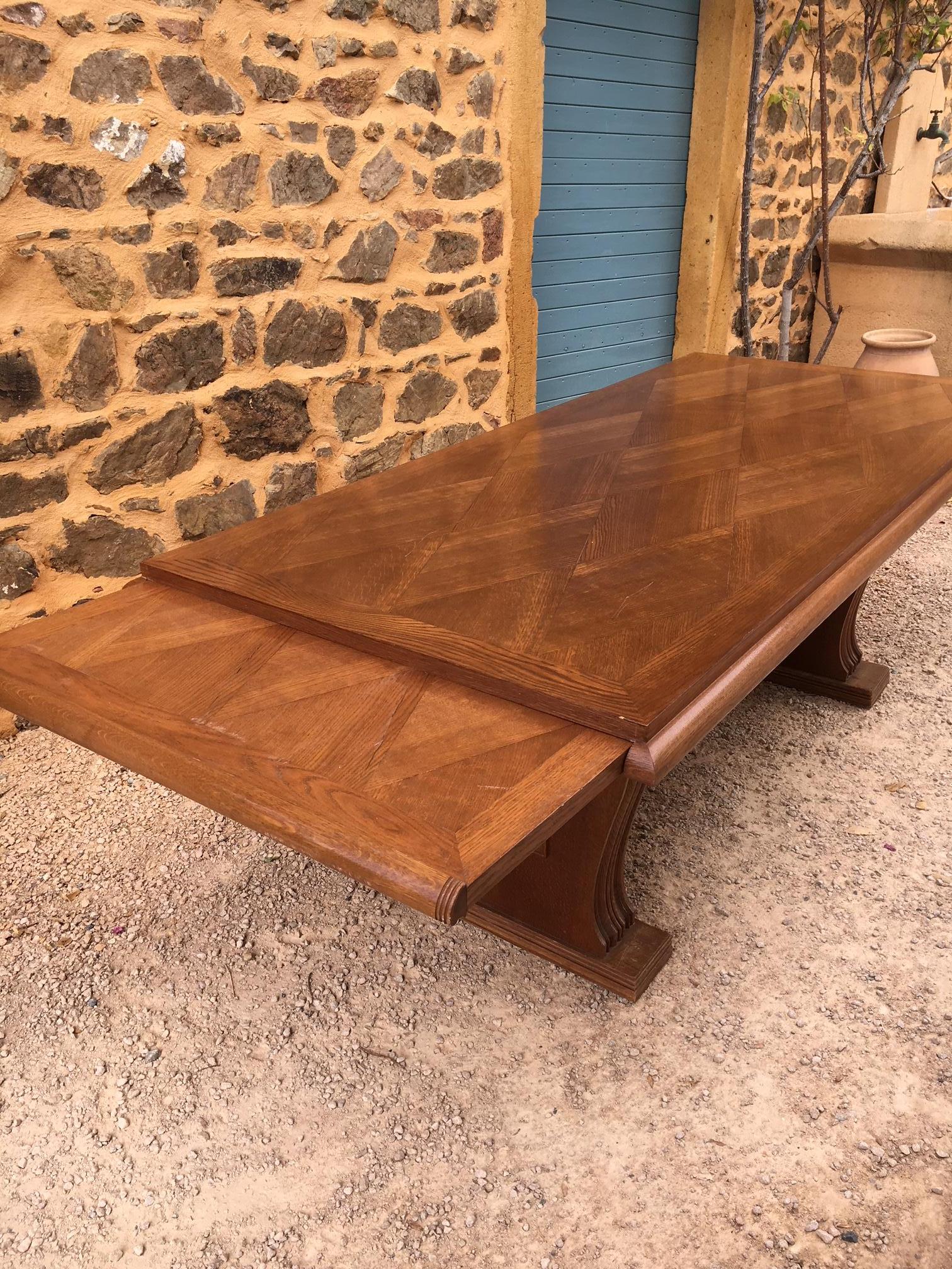 French Maxime Old Style Oak Table with 6 Chairs, 1940s 4