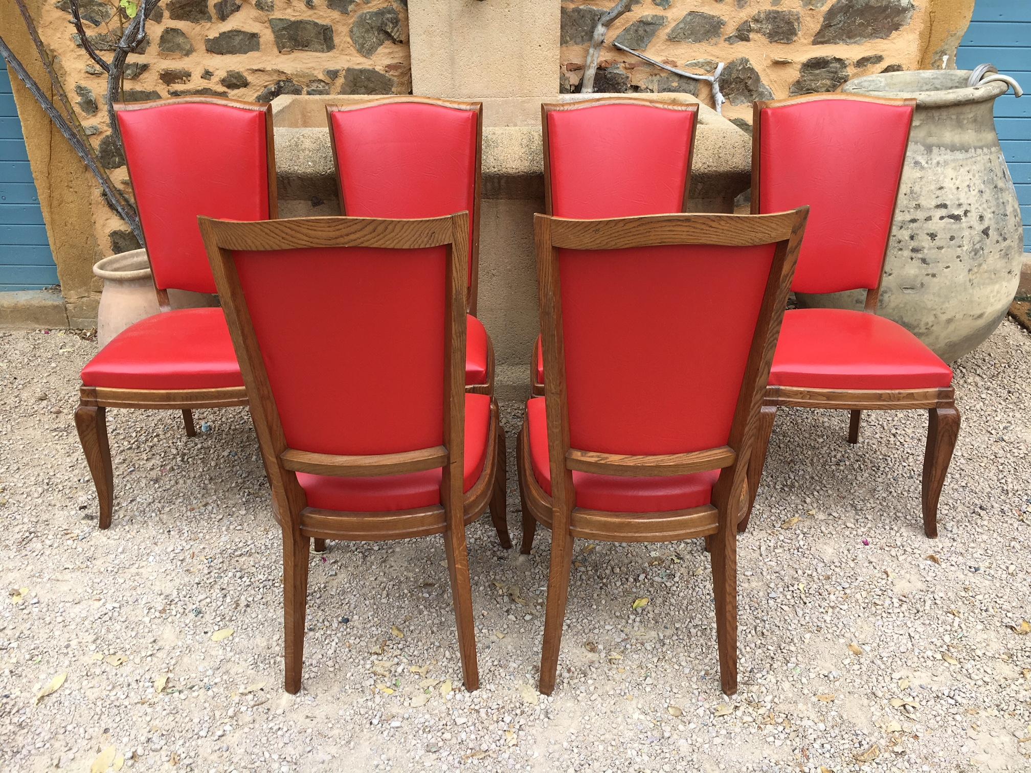 French Maxime Old Style Oak Table with 6 Chairs, 1940s 6