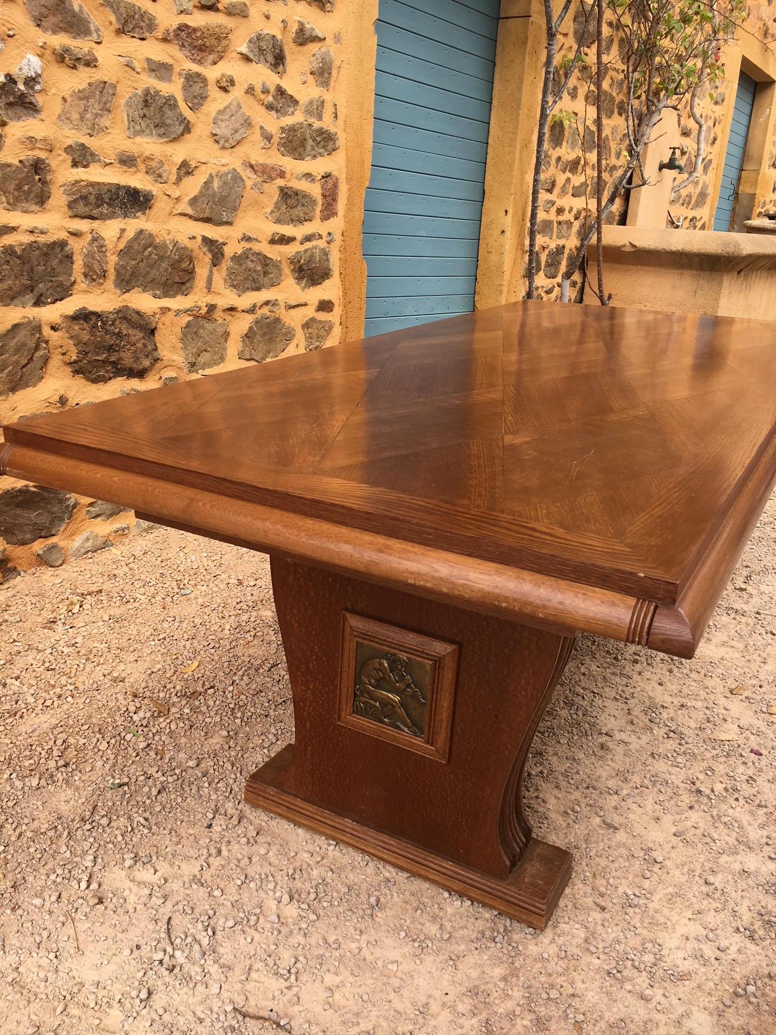 Mid-20th Century French Maxime Old Style Oak Table with 6 Chairs, 1940s