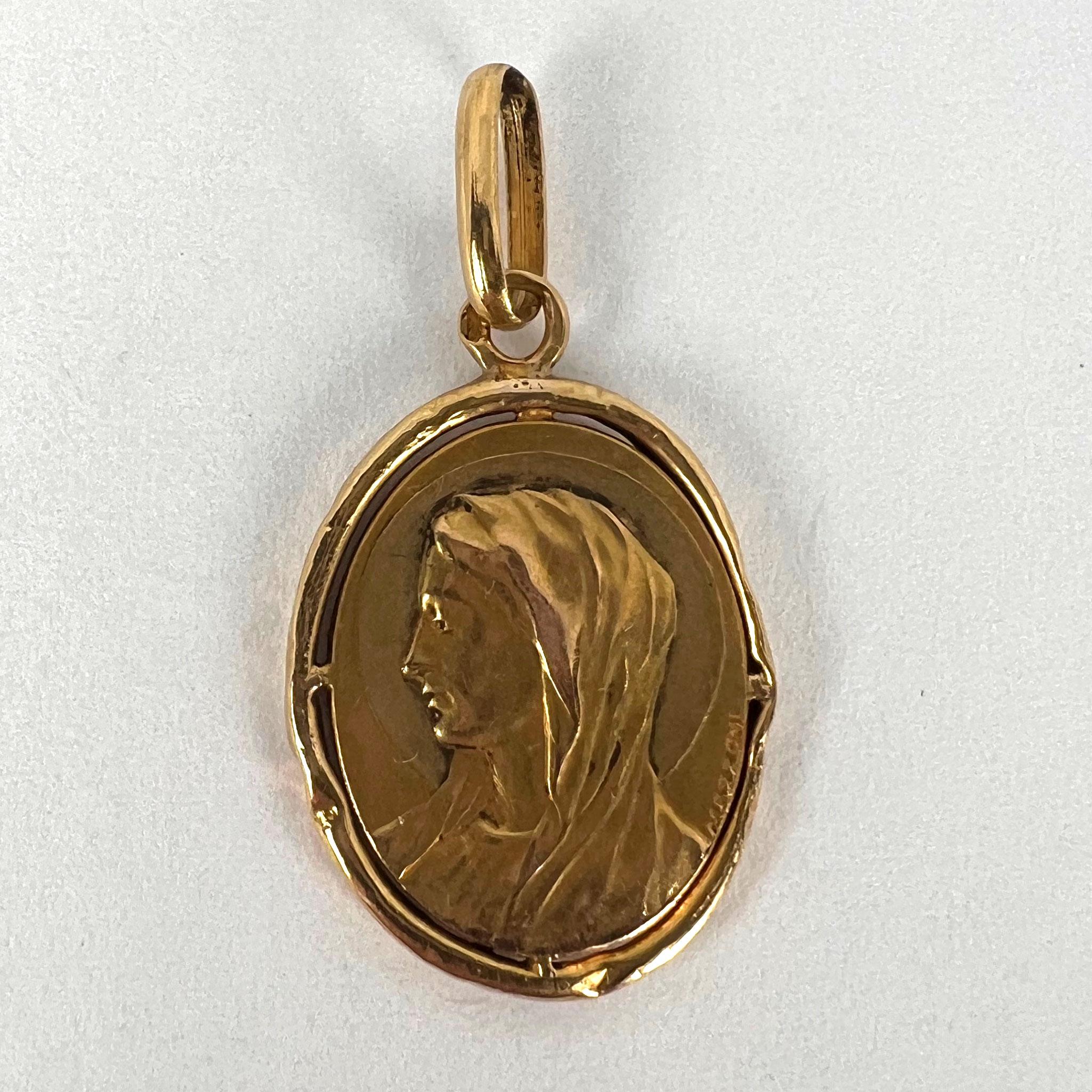 French Mazzoni Virgin Mary 18K Yellow Gold Pendant Medal 7