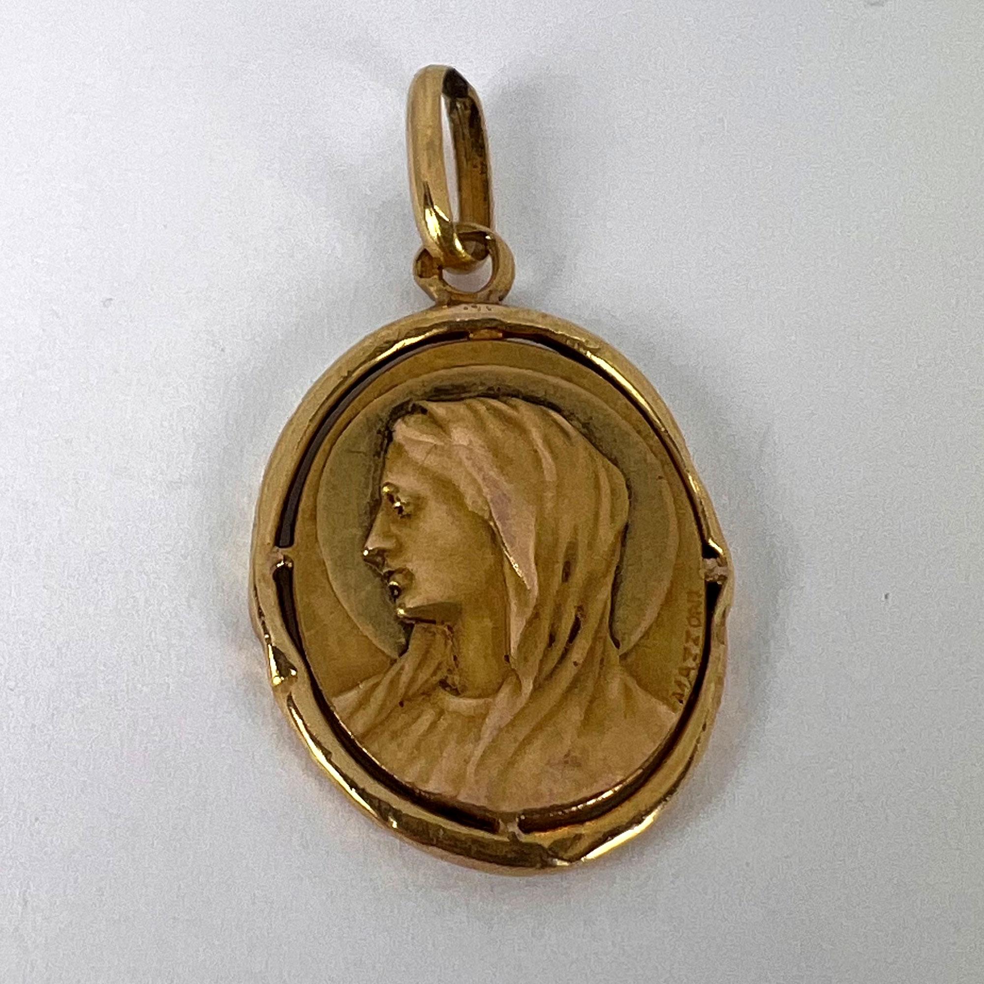 French Mazzoni Virgin Mary 18K Yellow Gold Pendant Medal 8