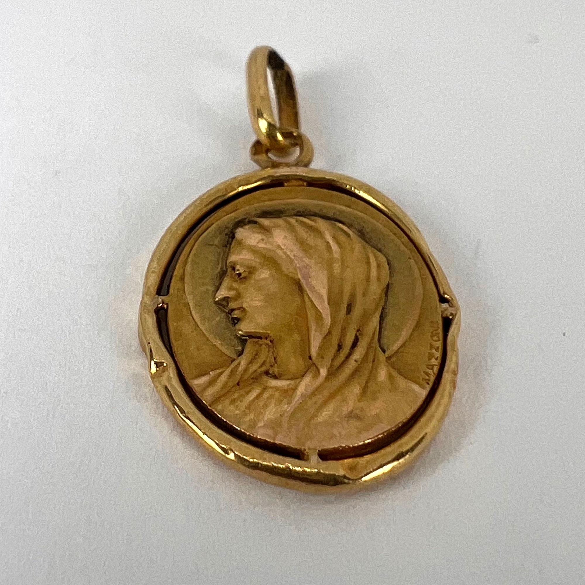 French Mazzoni Virgin Mary 18K Yellow Gold Pendant Medal 9