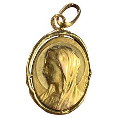 French Mazzoni Virgin Mary 18K Yellow Gold Pendant Medal