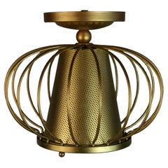 Vintage French MCM Pierced Brass Nd Glass  Modern Ceiling Flush Mount(2 available)