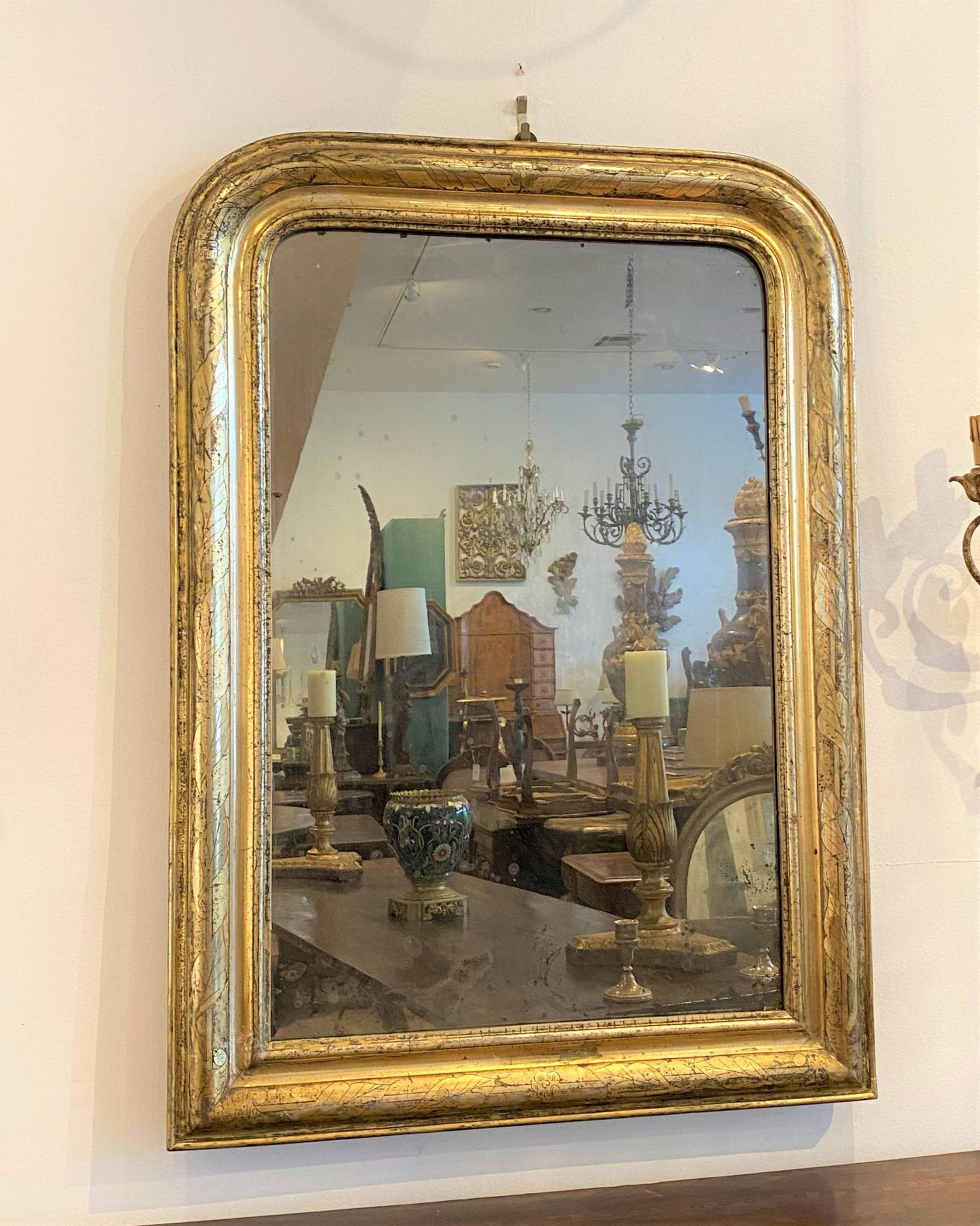 Legno dorato Specchio francese in legno dorato della Mecca - CIRCA 1850 in vendita