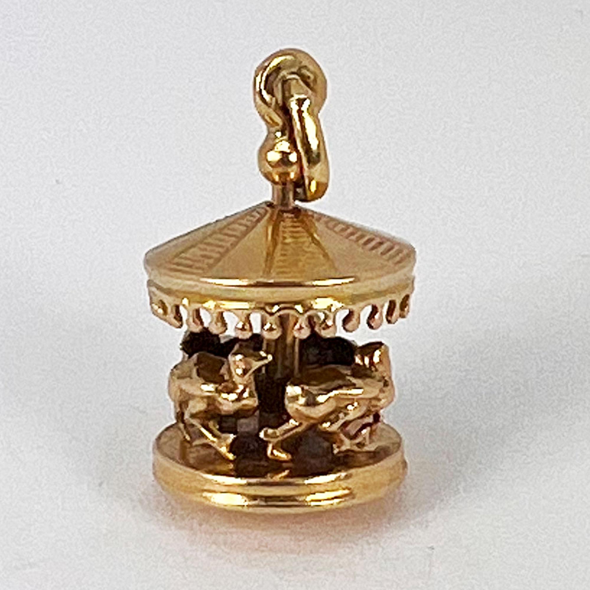 French Mechanical Easter Chick Carousel 18K Yellow Gold Charm Pendant 4