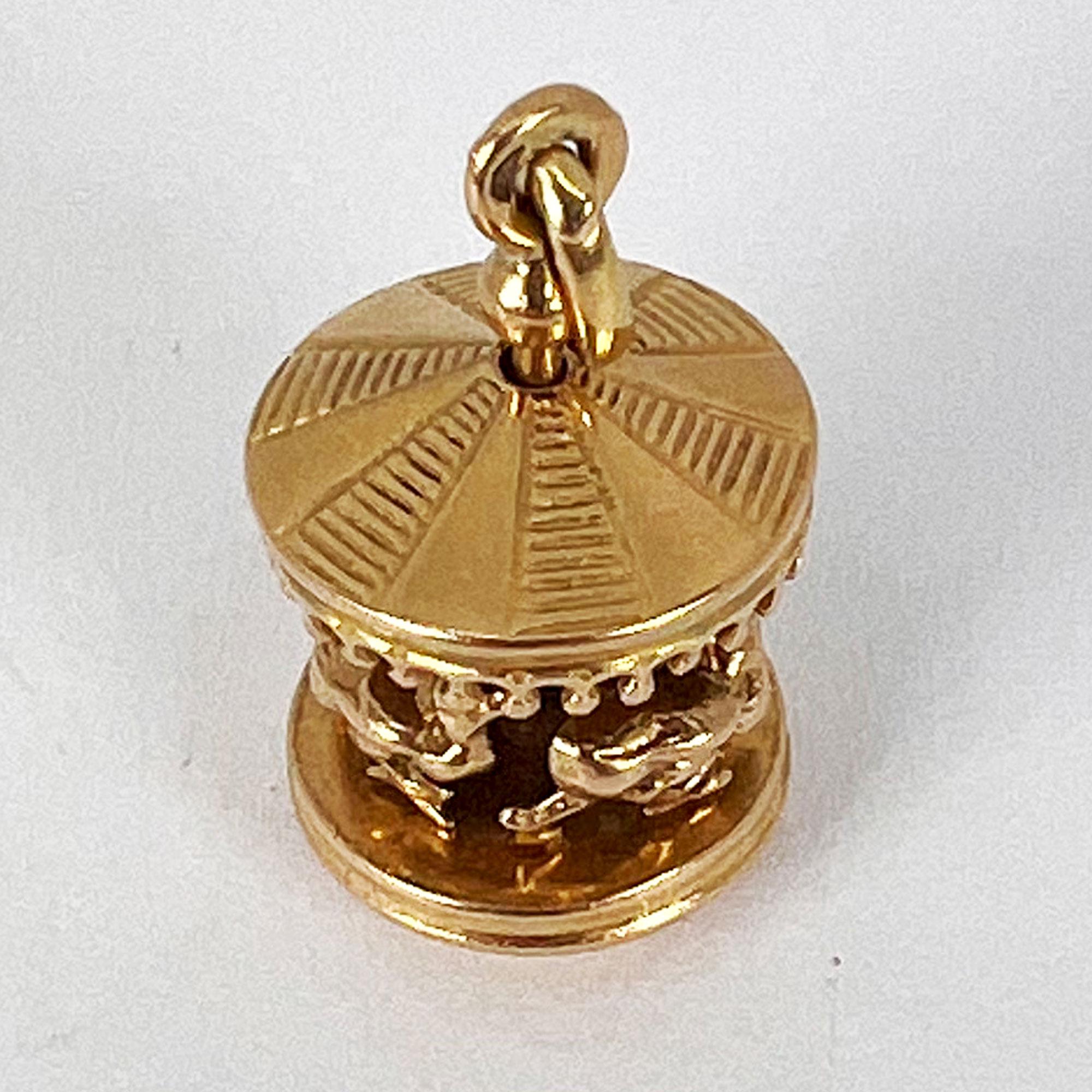 French Mechanical Easter Chick Carousel 18K Yellow Gold Charm Pendant 6