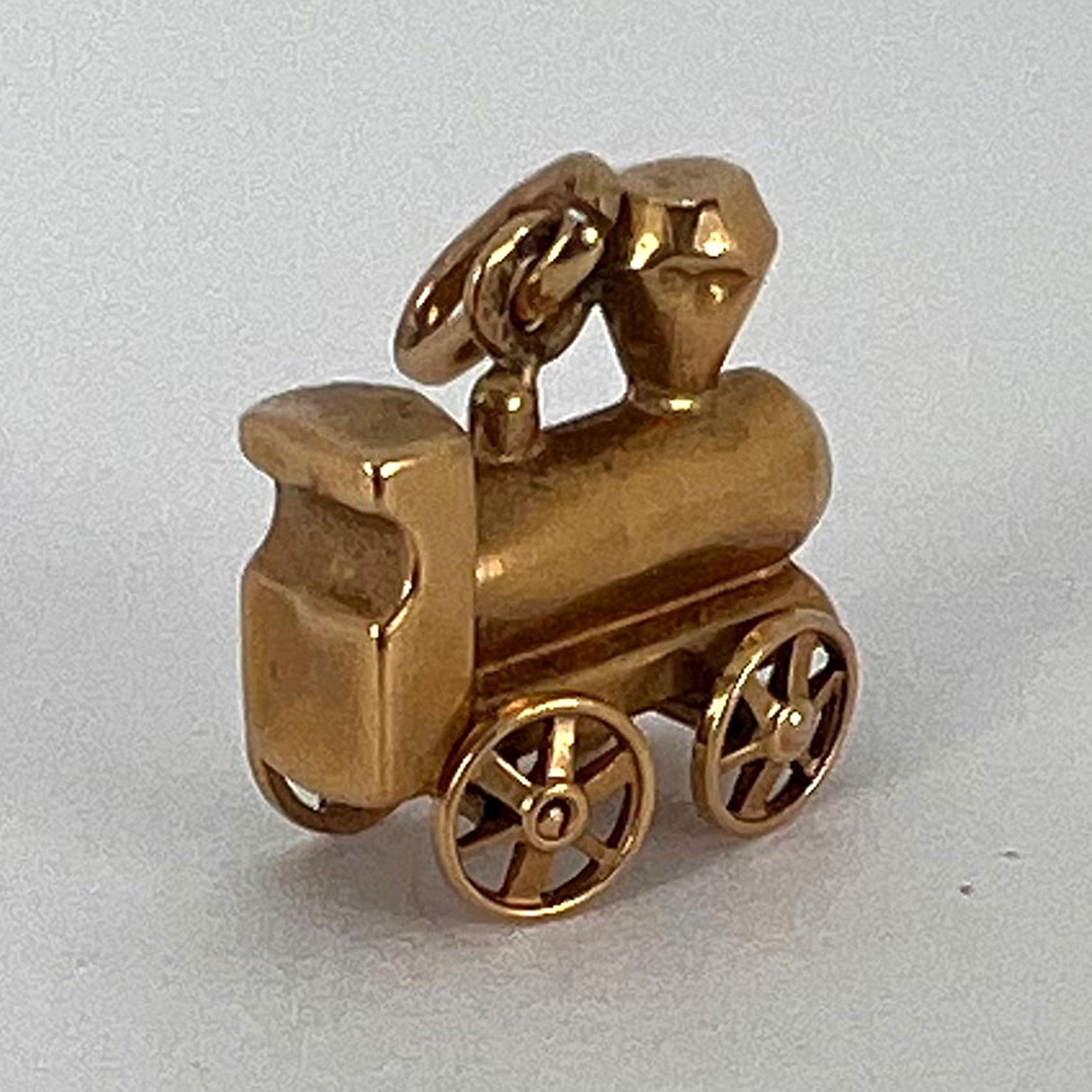 French Mechanical Steam Train Engine 18K Yellow Gold Charm Pendant For Sale 9
