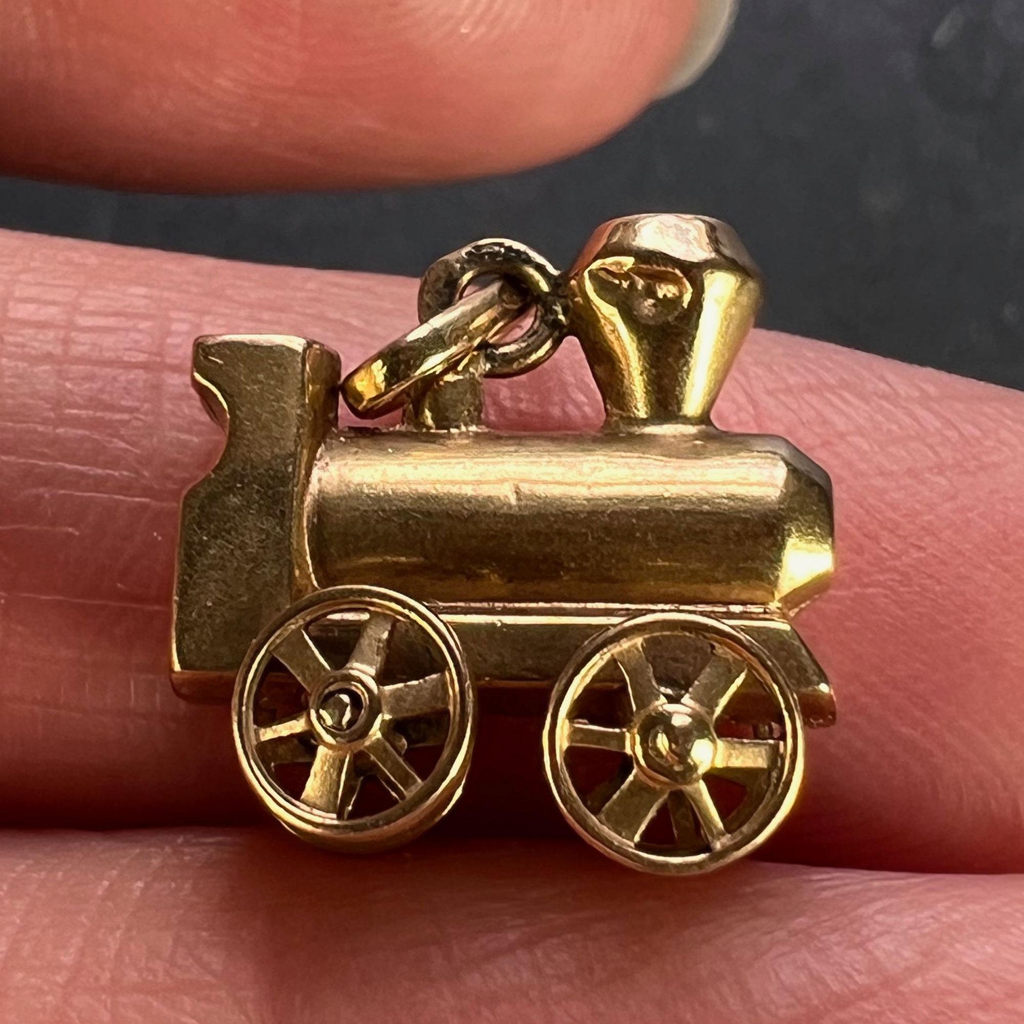 Women's or Men's French Mechanical Steam Train Engine 18K Yellow Gold Charm Pendant For Sale