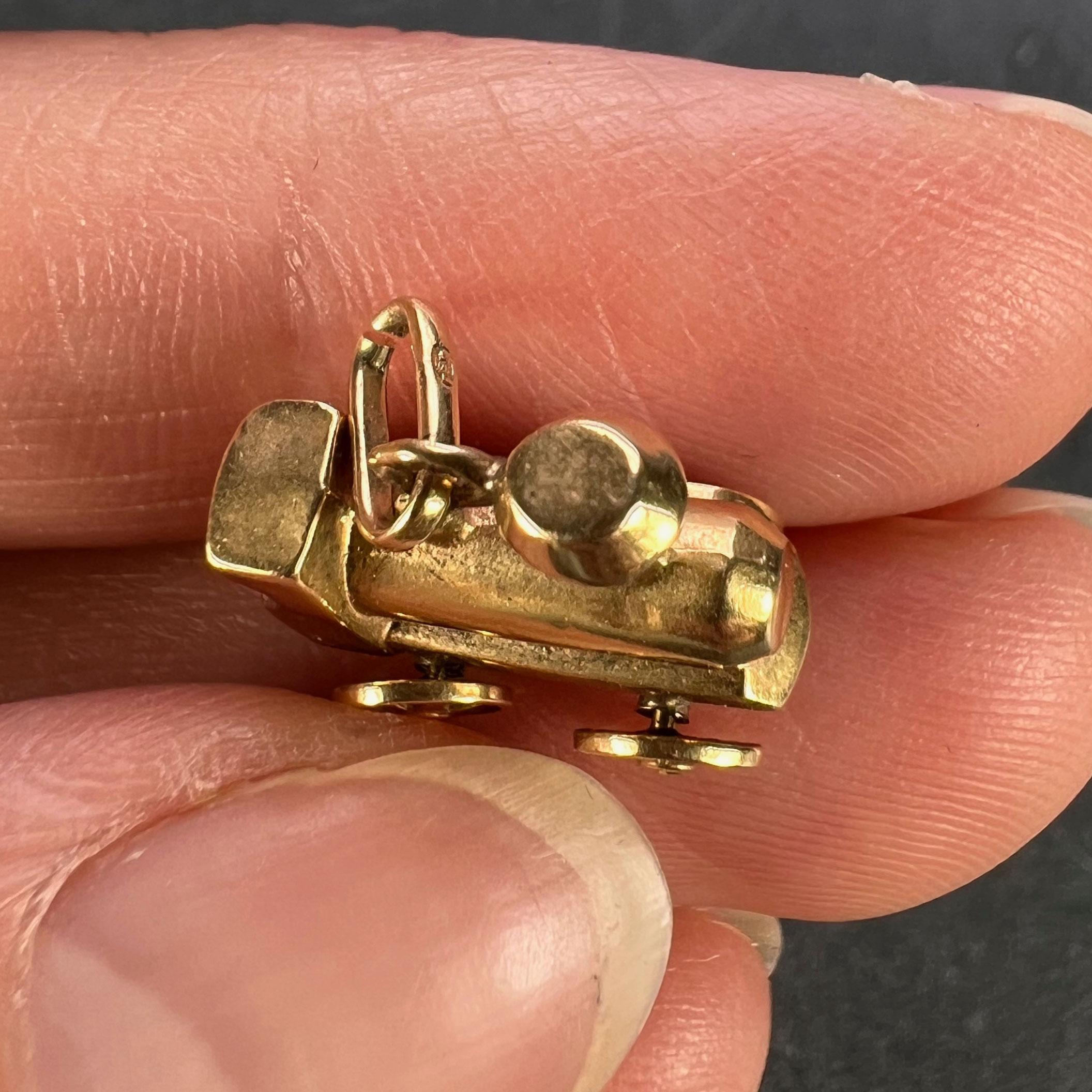 French Mechanical Steam Train Engine 18K Yellow Gold Charm Pendant For Sale 3