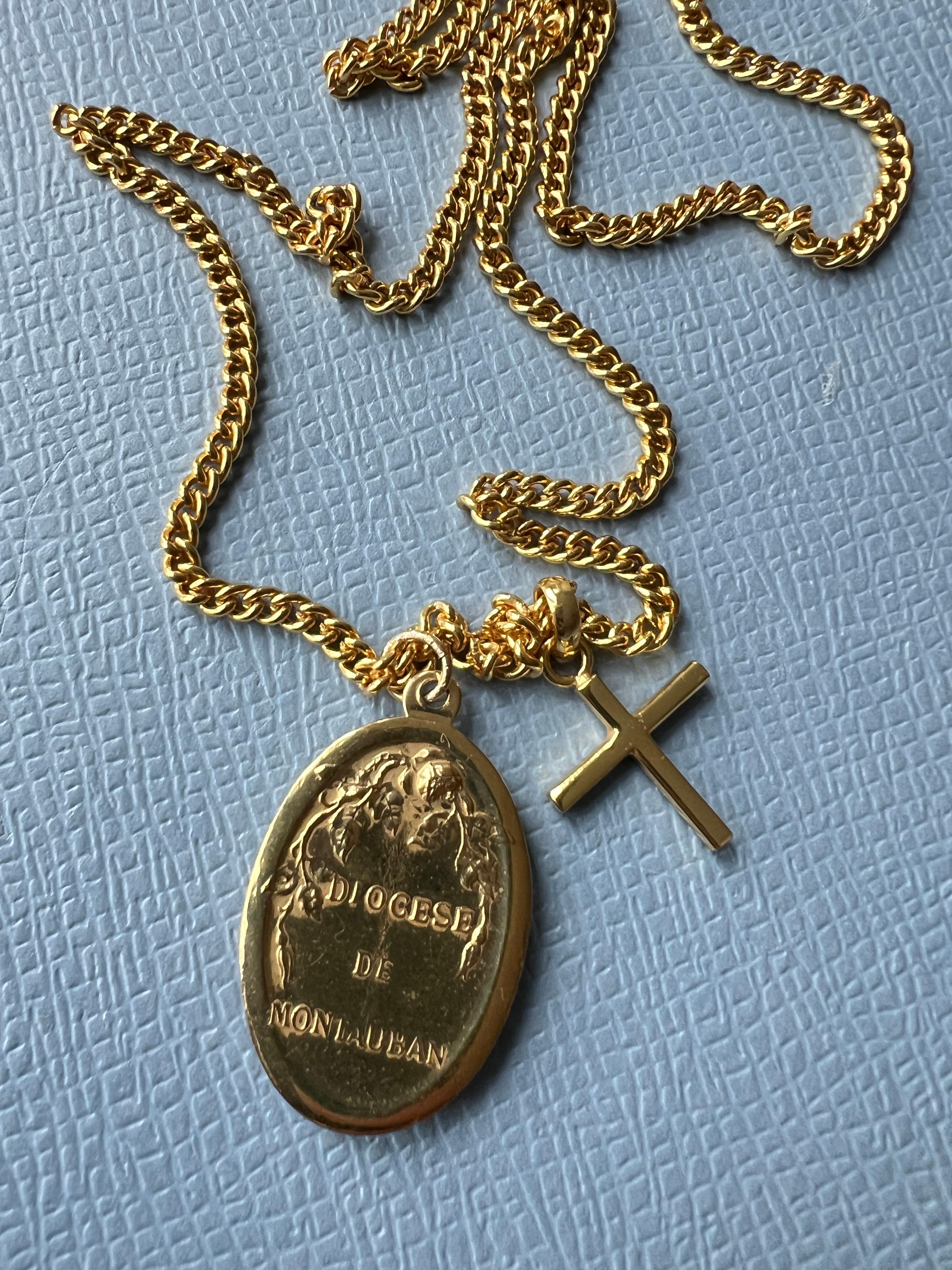 French Virgin Mary Medal Necklace Cross Chain - Symbolic Religious Jewelry 7