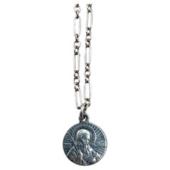 French Medal Silver Necklace Cross Jesus Gold Chain