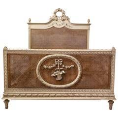 French Medallion Bed 19th Century Louis XVI Cane, Early 20th Century