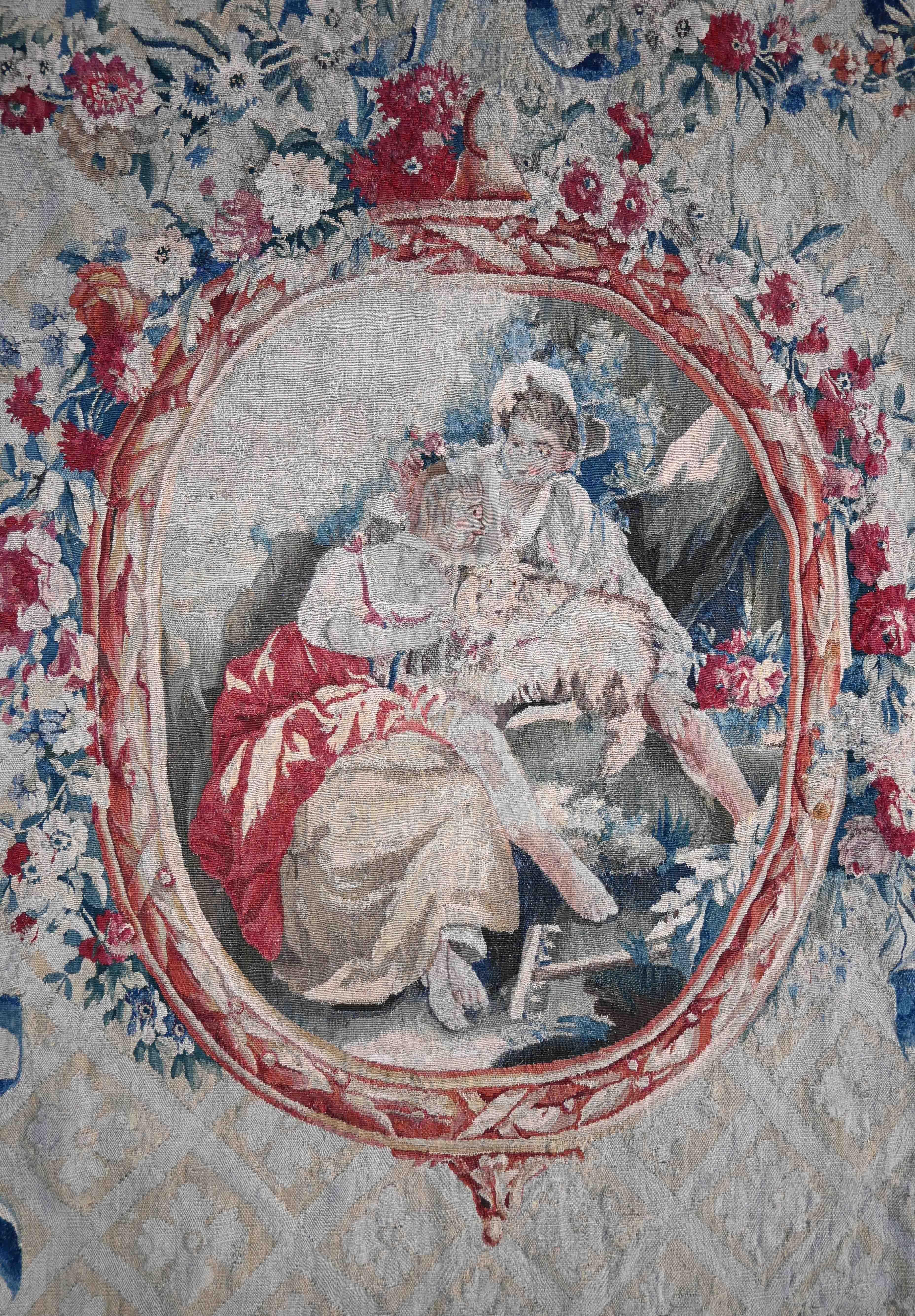 Tapisserie Médaillon Manufacture d'Aubusson 18ème siècle - L145xh202 - N 1522 Excellent état - En vente à Paris, FR