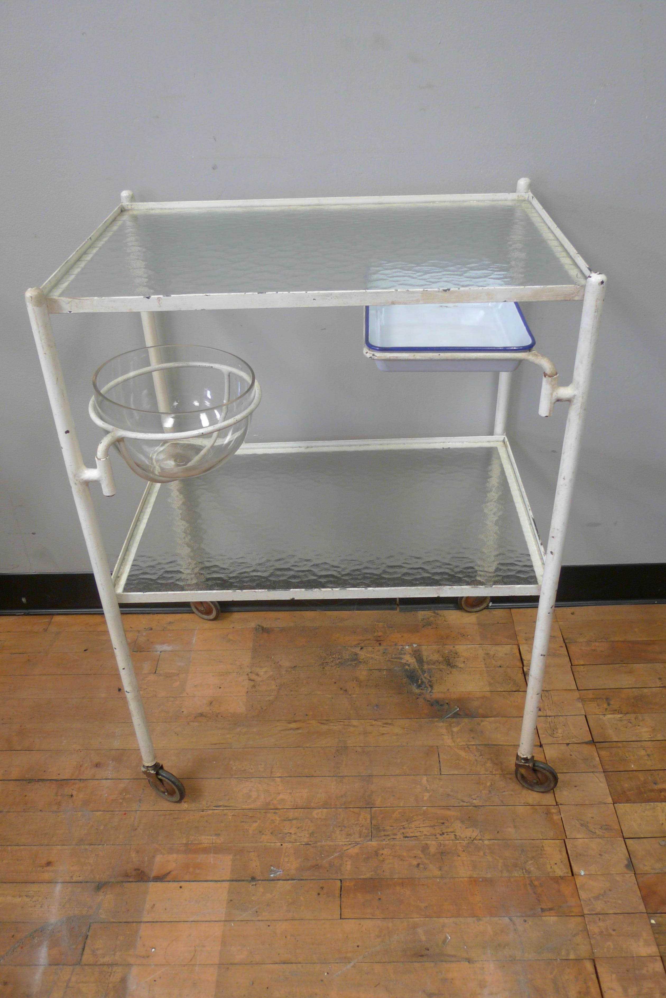 Steel French Medical Cart on Wheels as Movable Bar Cart Ice Bowl and Accessories Tray
