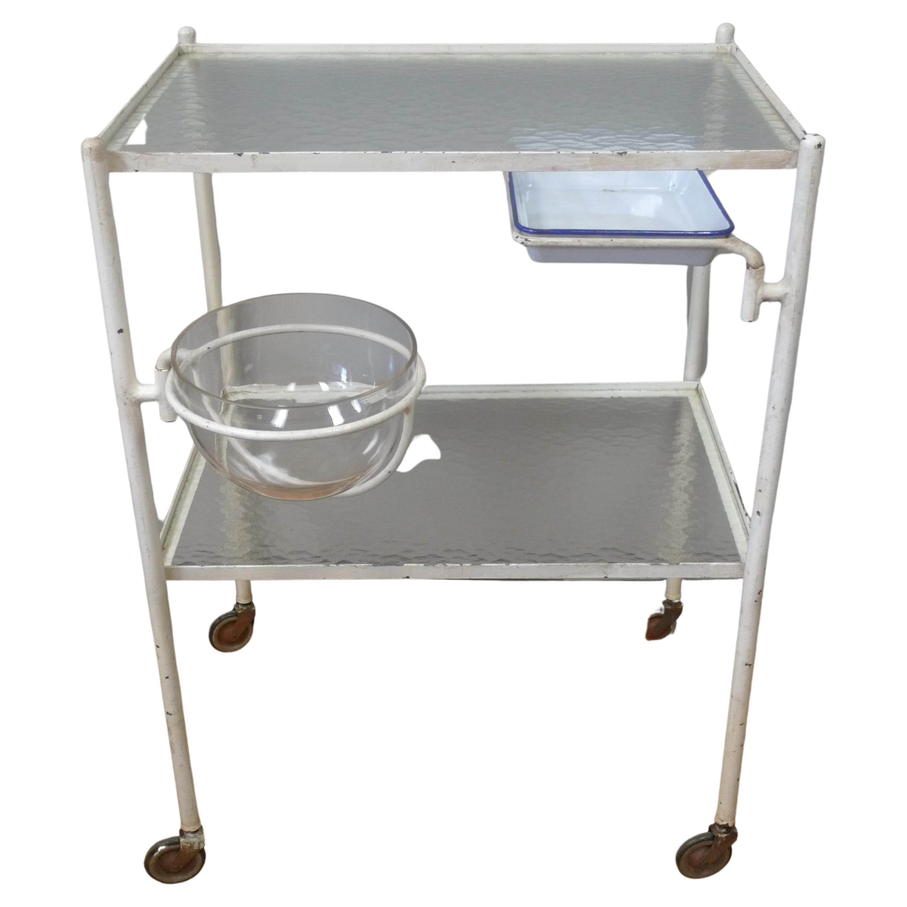 French Medical Cart on Wheels as Movable Bar Cart Ice Bowl and Accessories Tray