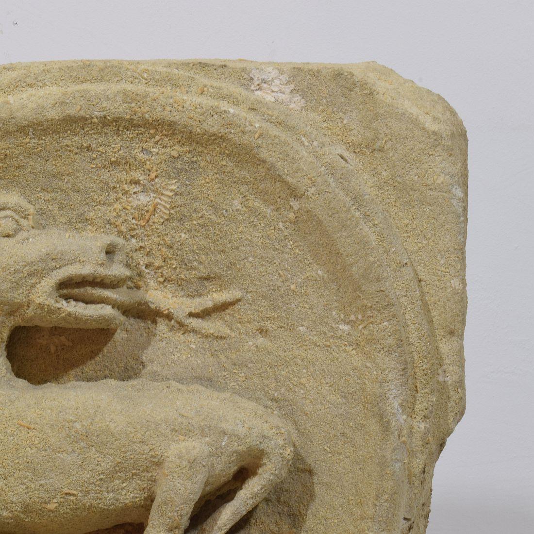 Französisches, mittelalterliches, geschnitztes Steinfragment, das einen Drachen/eine mythische Figur darstellt im Angebot 7