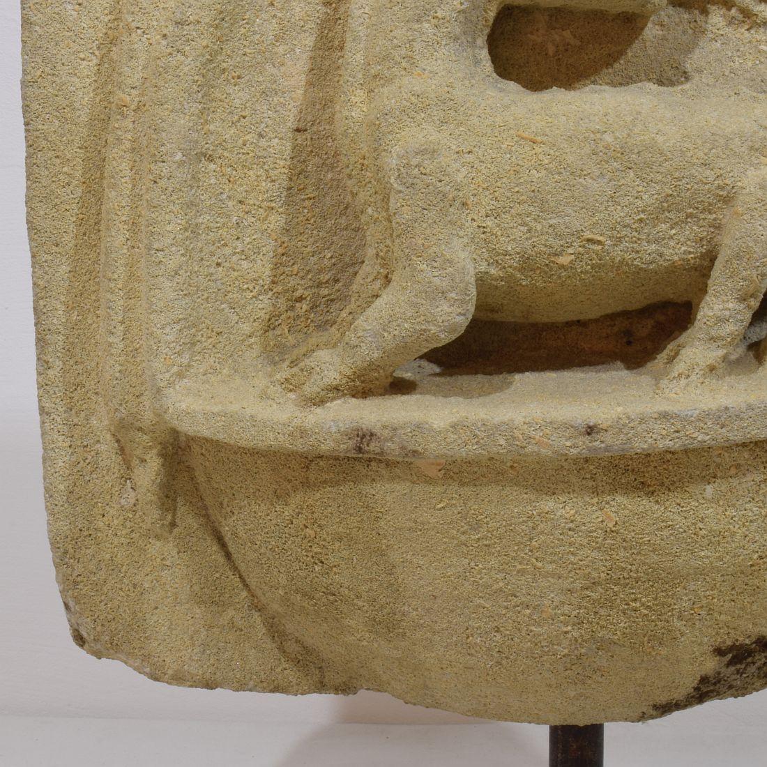 French Medieval Carved Stone Fragment Depicting A Dragon/ Mythical Figure For Sale 9