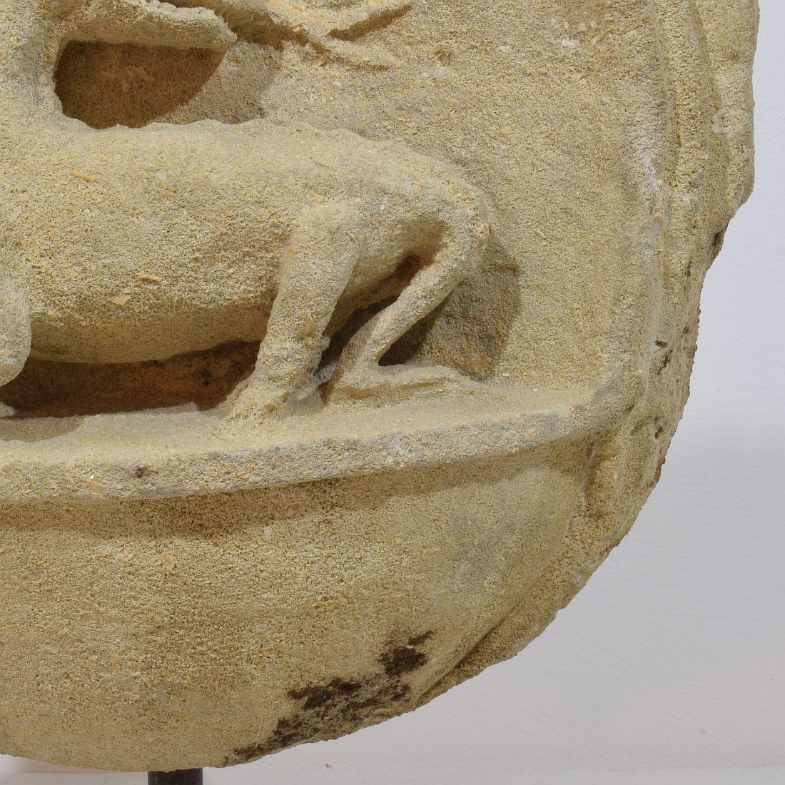 Französisches, mittelalterliches, geschnitztes Steinfragment, das einen Drachen/eine mythische Figur darstellt im Angebot 9