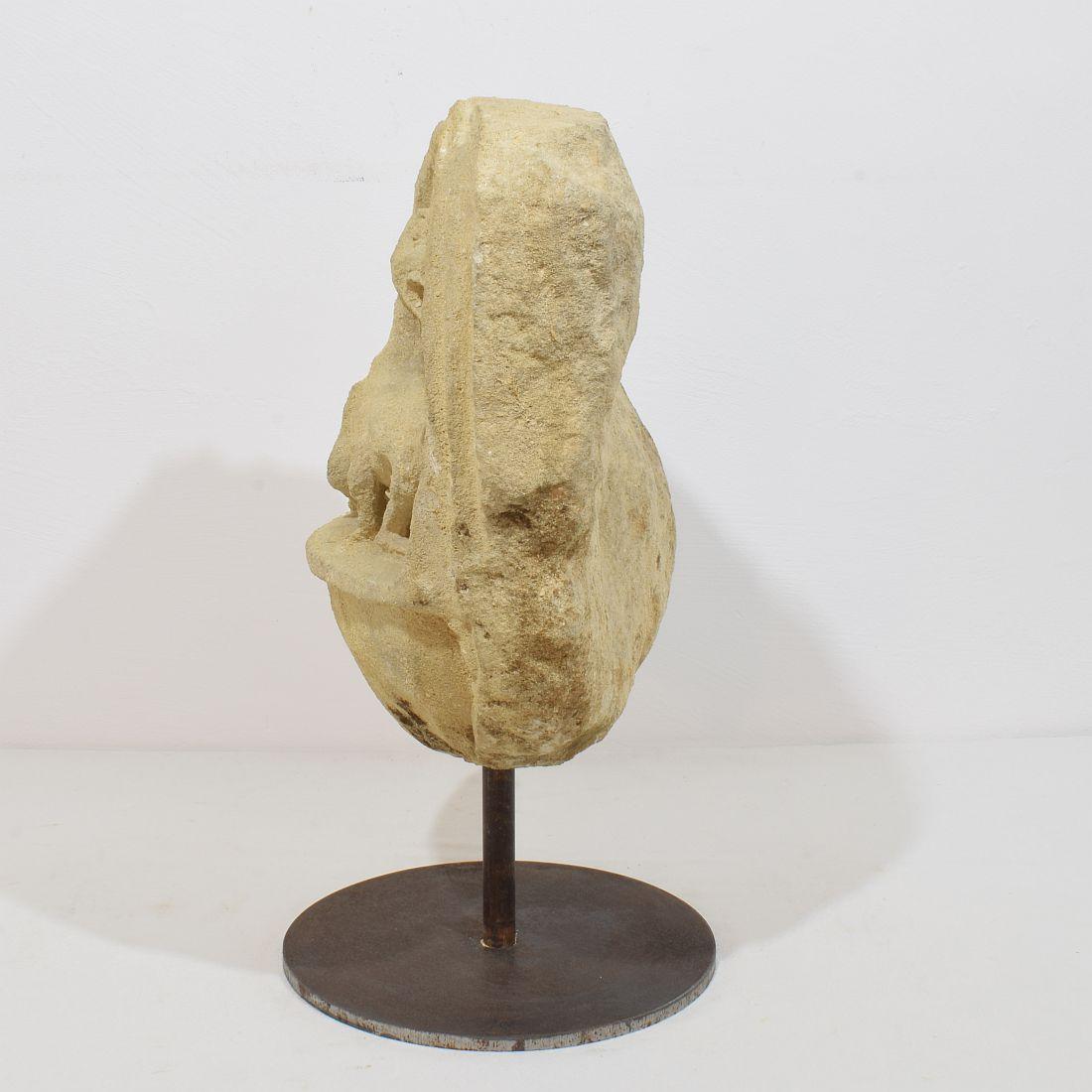 Französisches, mittelalterliches, geschnitztes Steinfragment, das einen Drachen/eine mythische Figur darstellt (18. Jahrhundert und früher) im Angebot