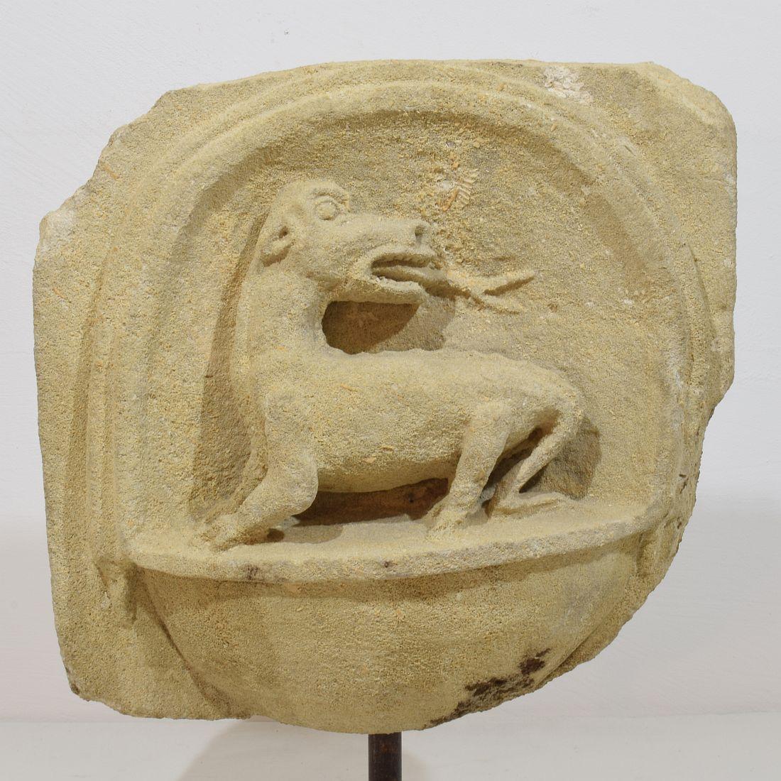 French Medieval Carved Stone Fragment Depicting A Dragon/ Mythical Figure For Sale 2