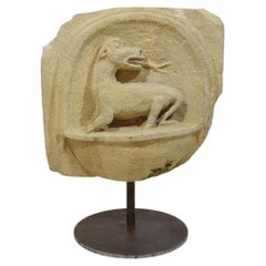 French Medieval Carved Stone Fragment Depicting A Dragon/ Mythical Figure