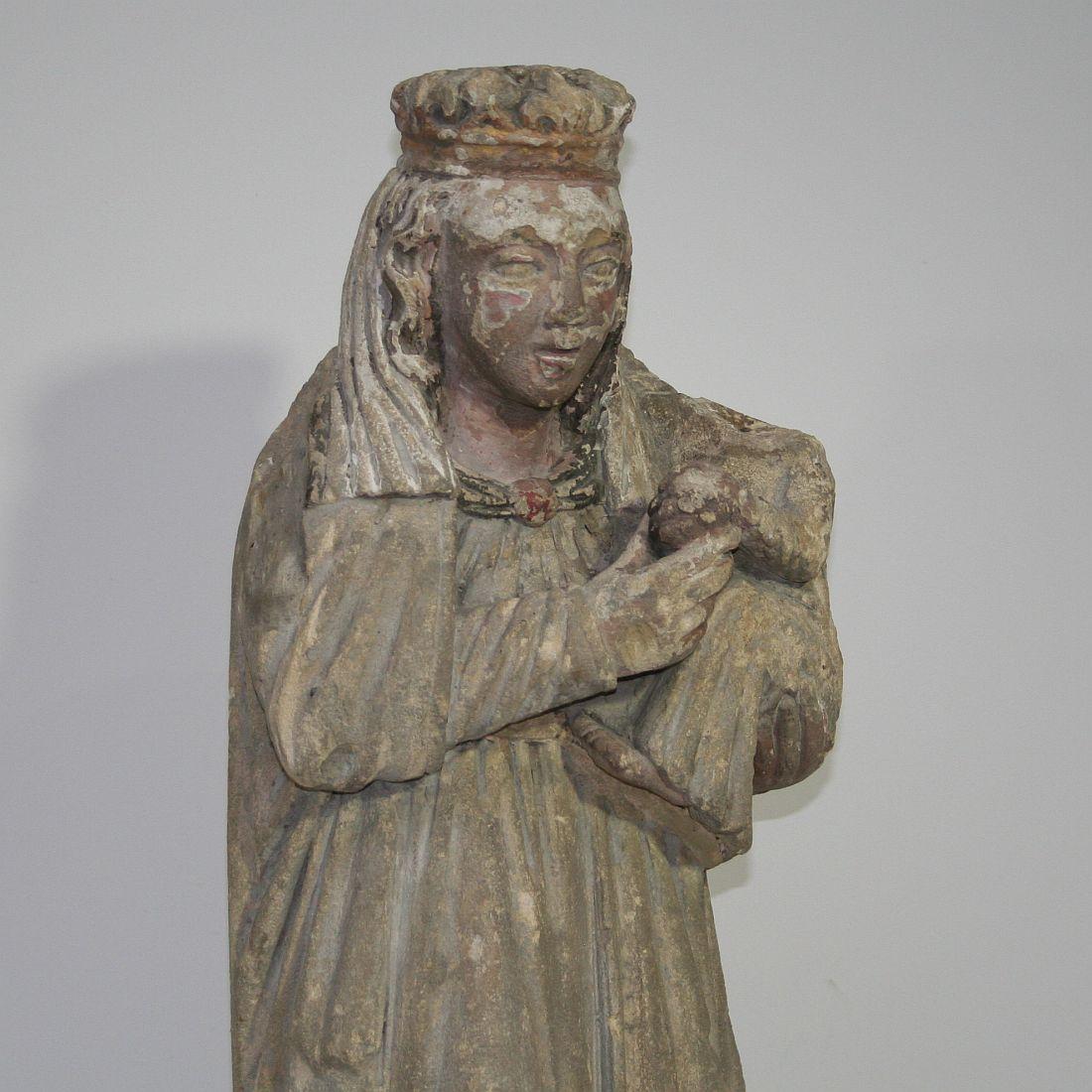 French Medieval Carved Stone Madonna 6